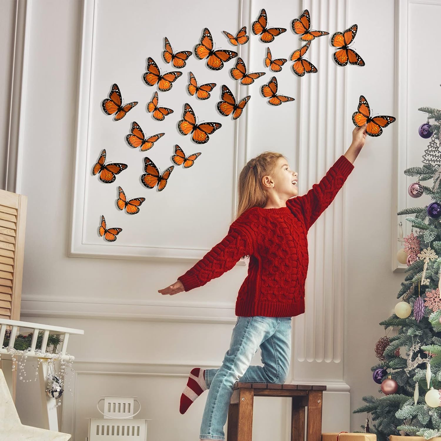 Monarch Butterfly Wall Decor Halloween 3D Orange Artificial 48 Pieces