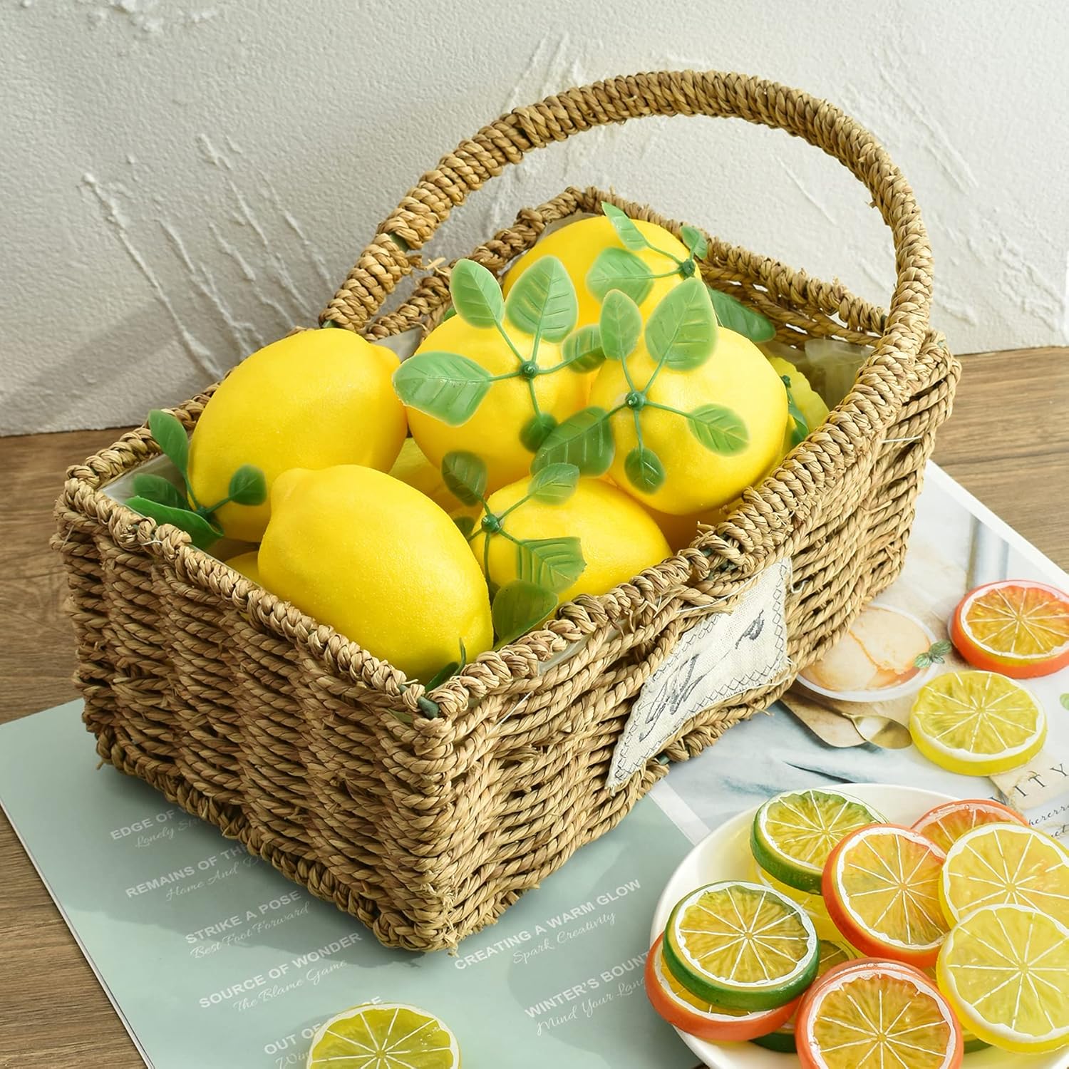 12 Piece Artificial Lemons with Leaves Home Decor