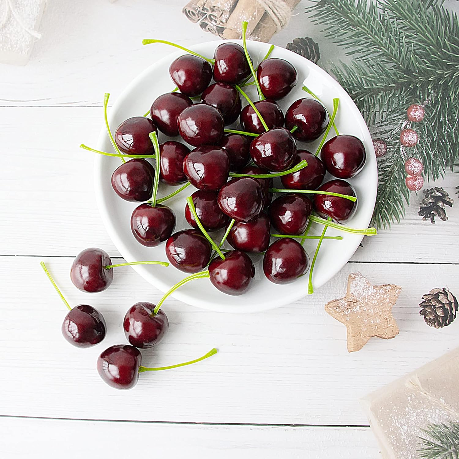 36 Pcs Artificial Lifelike Cherries Decoration Set Black
