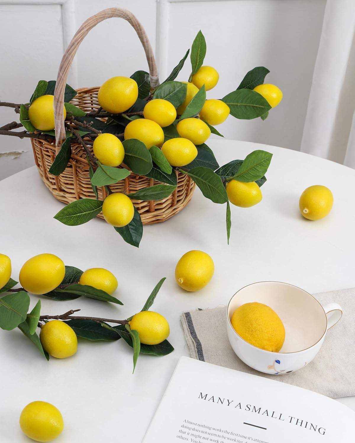 DuHouse 3 Pcs Artificial Lemon Branches with Stems