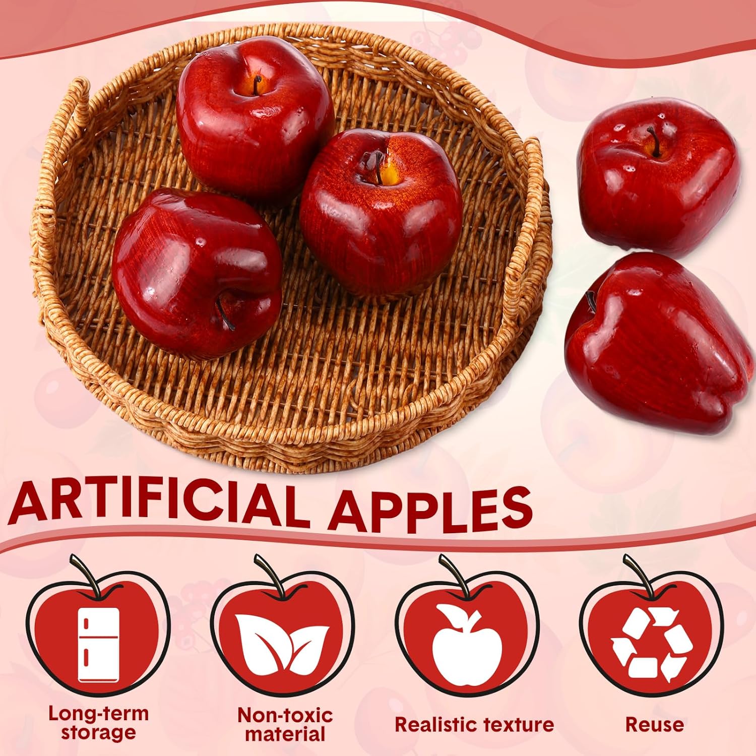 Yunlly 24 Pcs Realistic Artificial Apples Decor