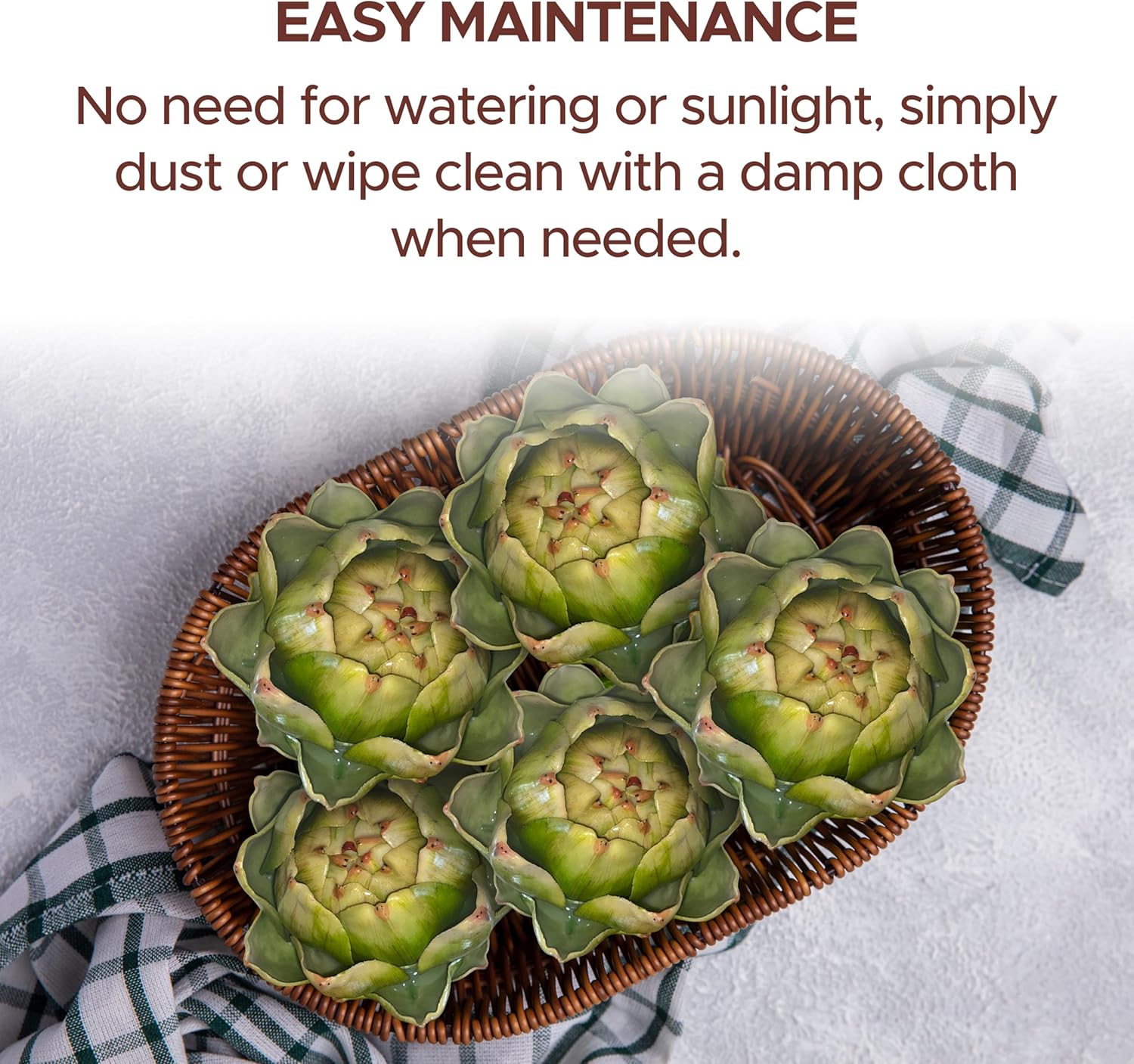 Faux Artichokes and Apples for Decor