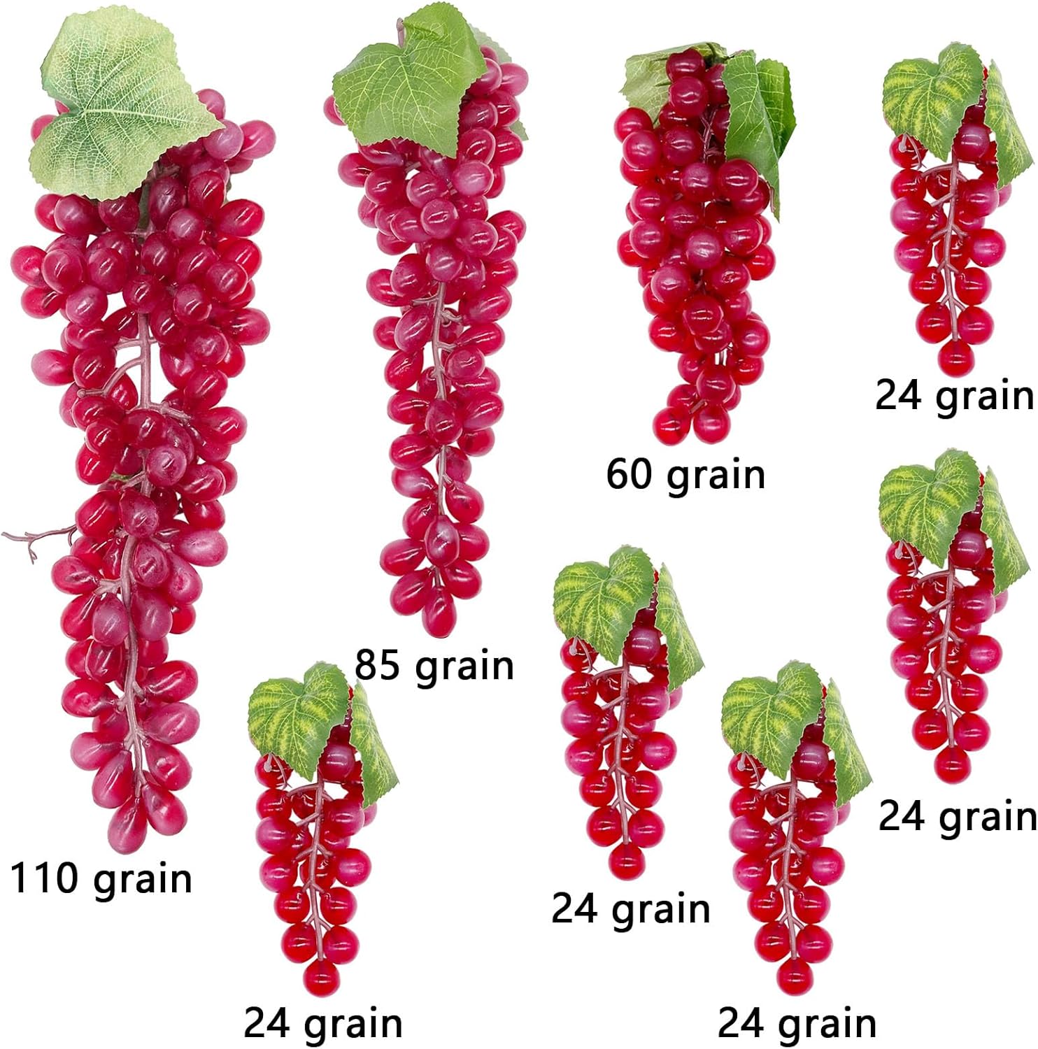 Woohome 8 Bunches Artificial Red Grapes with Vines