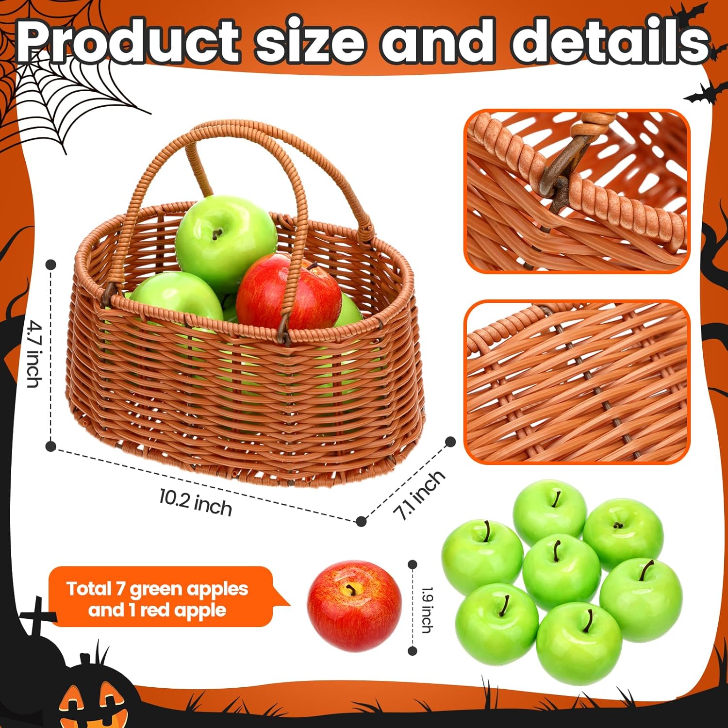 Viorawhite Halloween Party Decor 8pcs Artificial Apples with Basket