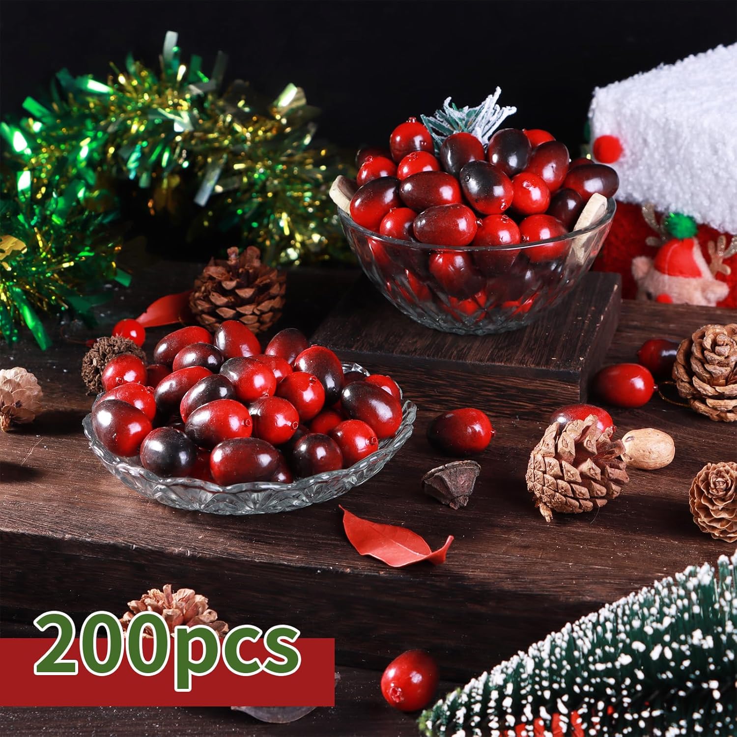 200 Pcs Christmas Artificial Cranberries for Decor