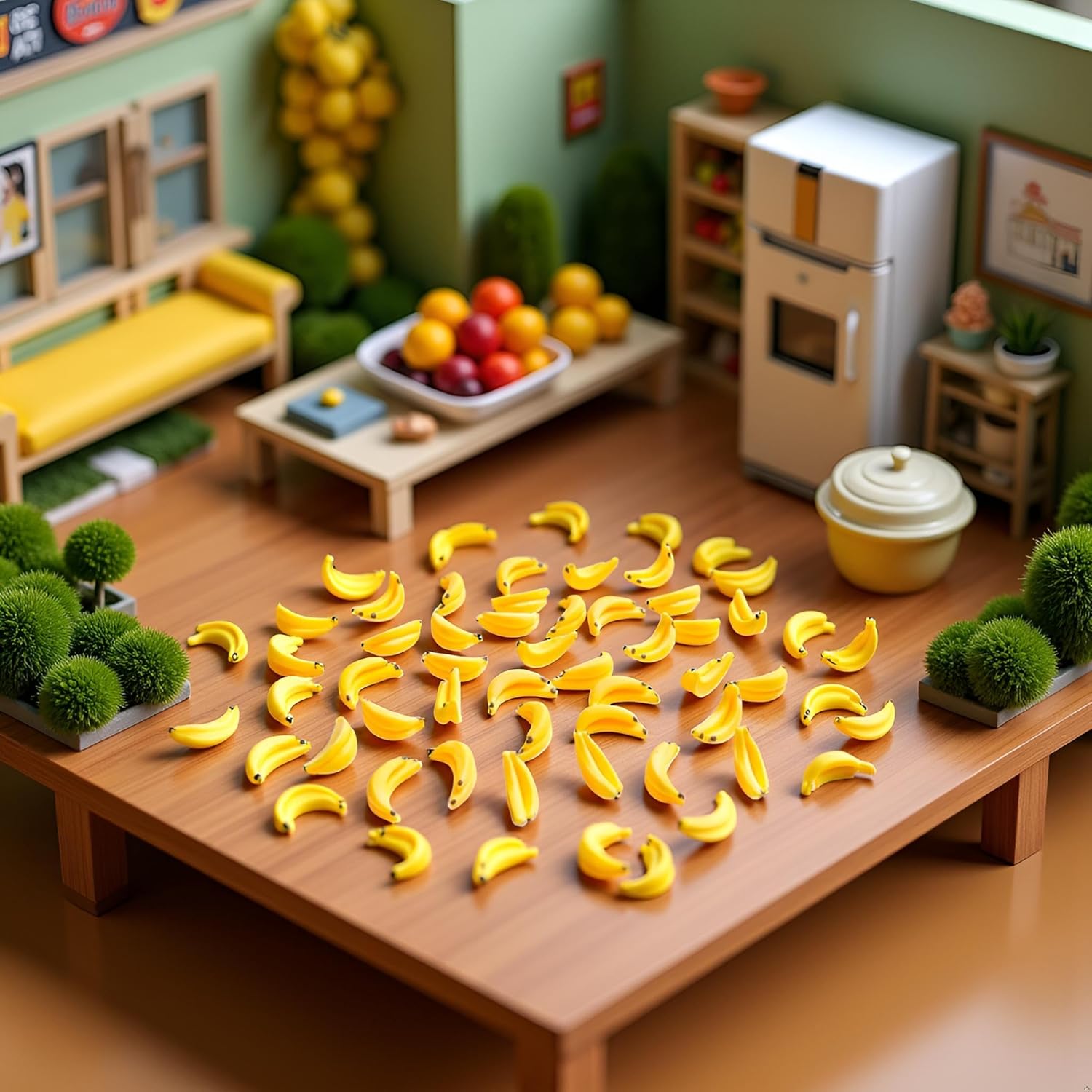35Pcs Yellow Mini Plastic Artificial Bananas for Decor