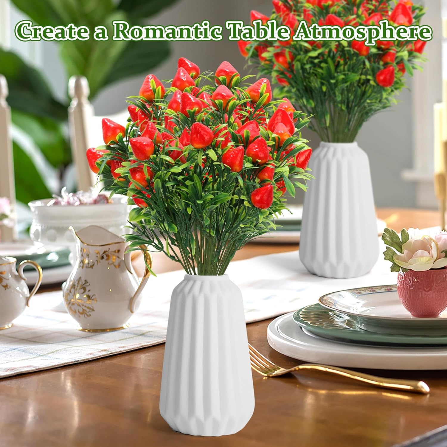 6Pcs Artificial Strawberry Plants for Table Decor