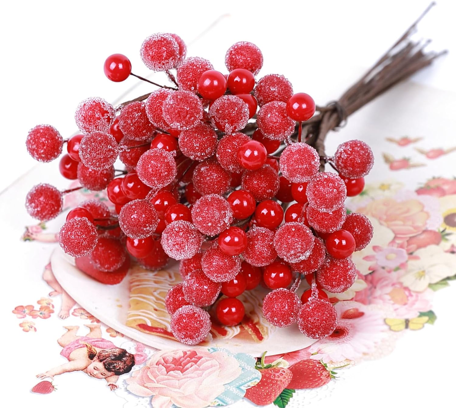 Frosted Red Berry Stems 20 Pack Artificial Christmas Decor