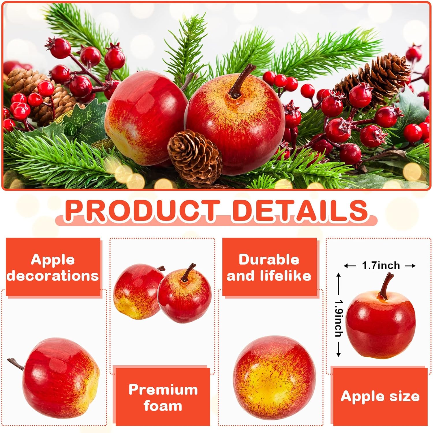 Dingion 16 PCS Artificial Red Apple Decorations