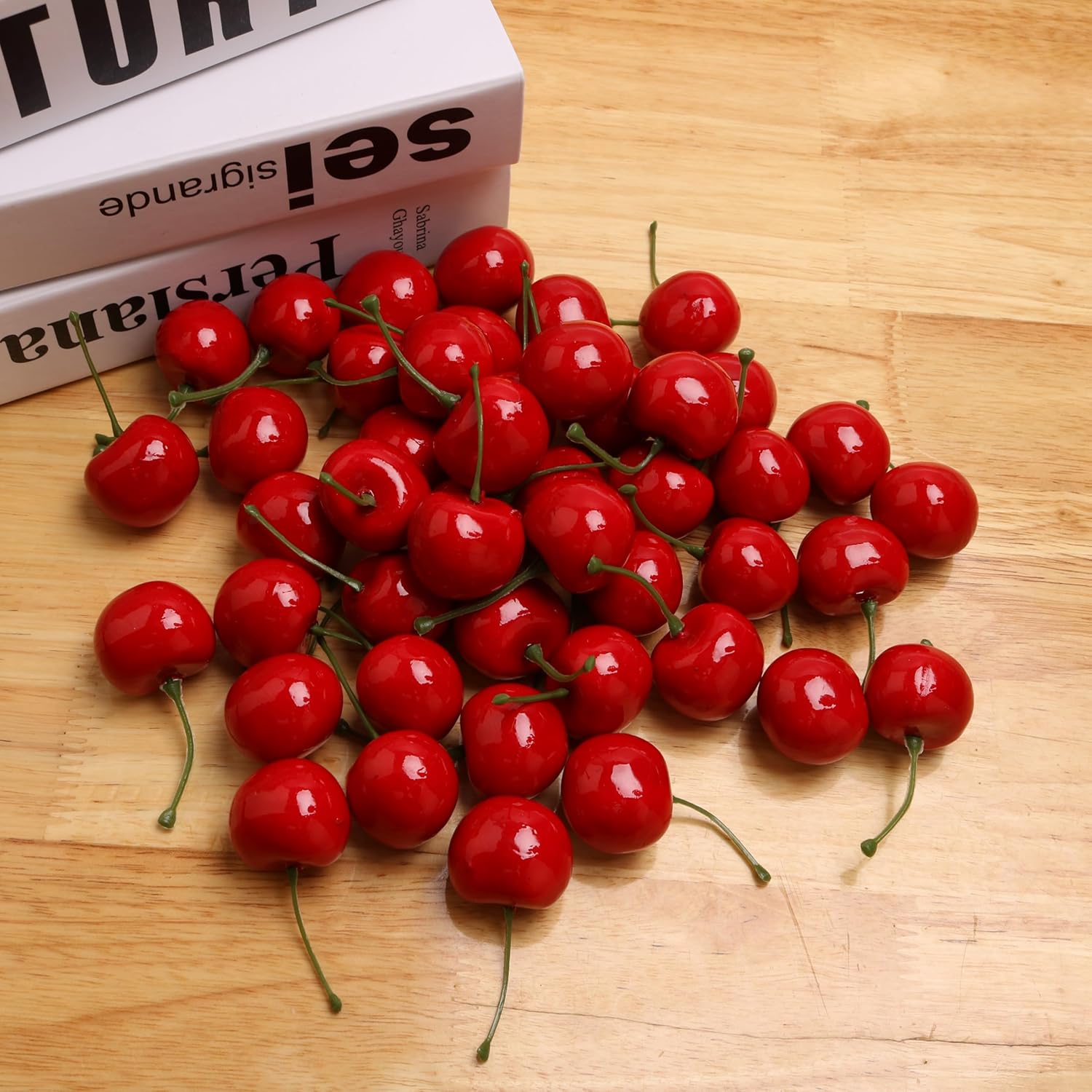 50PCS Realistic Artificial Red Cherries for Decorations