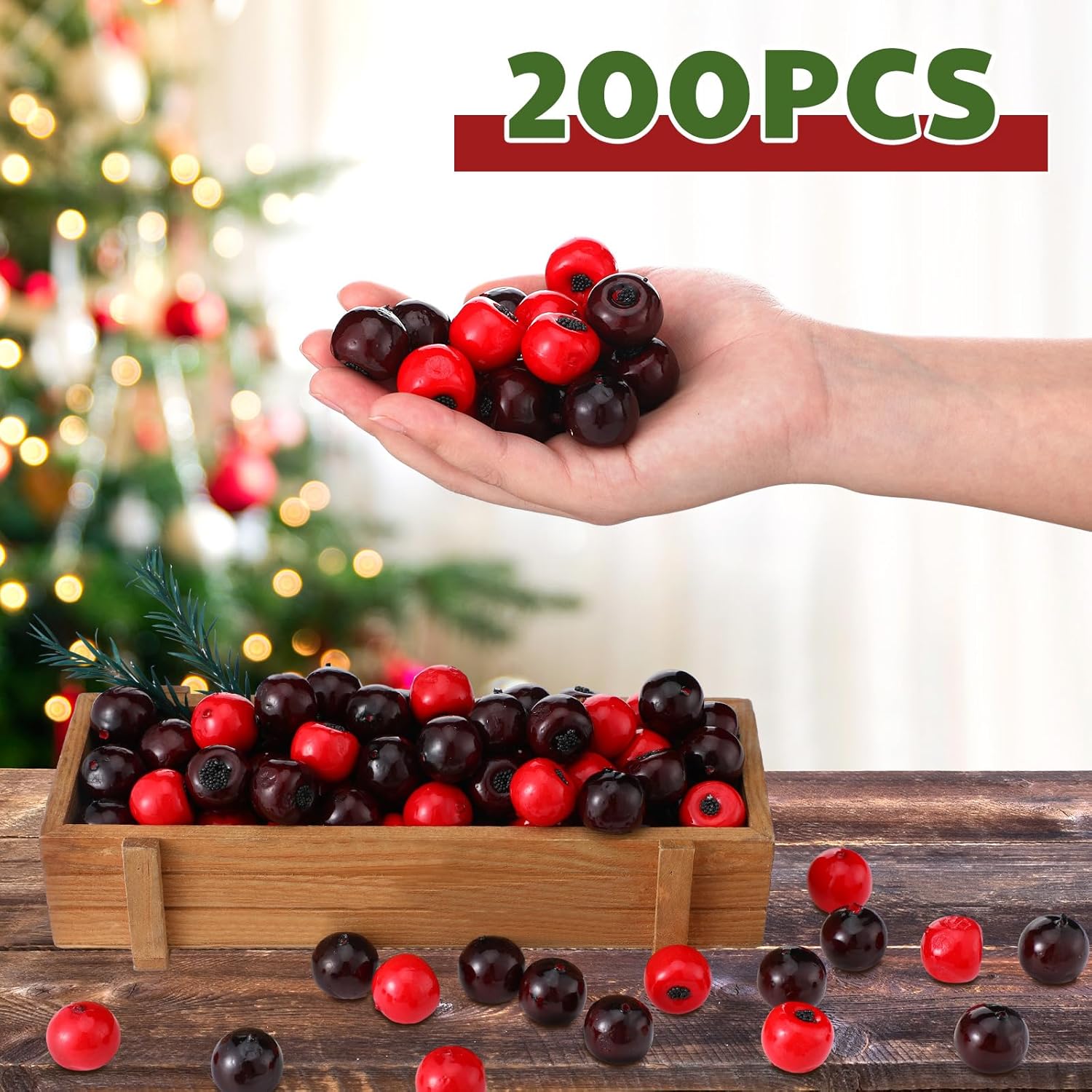 200 Pcs Christmas Artificial Cranberries Decor