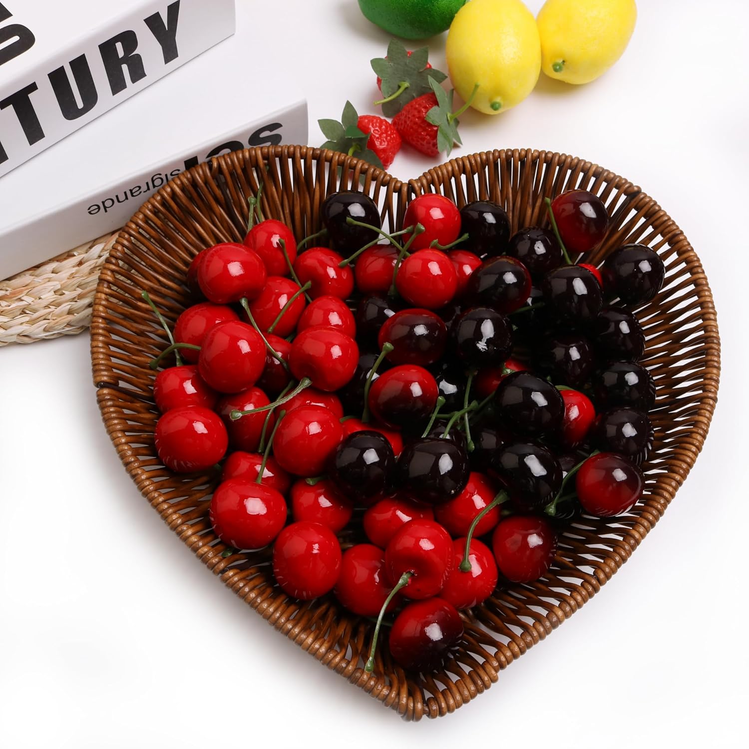 50PCS Realistic Artificial Red Cherries for Decorations