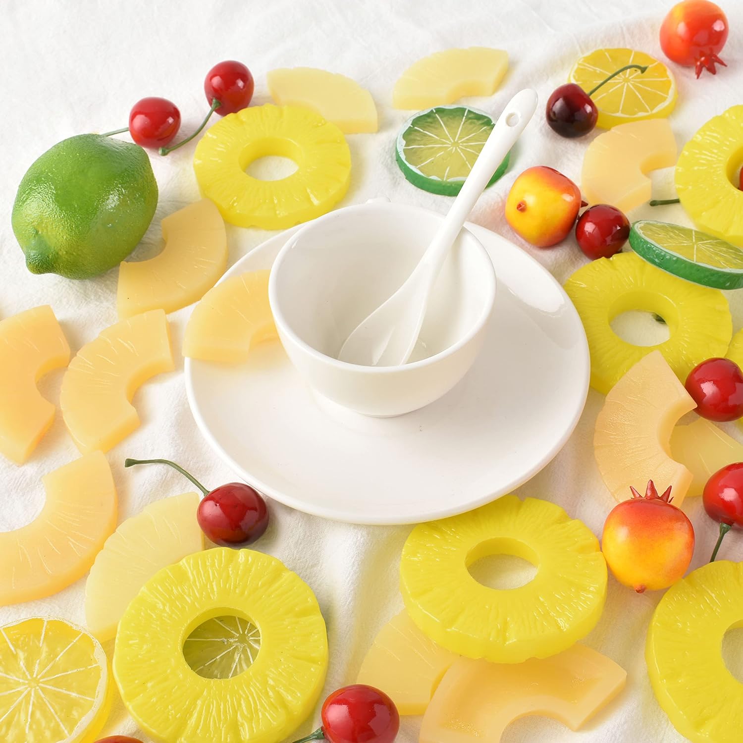 Realistic Artificial Pineapple Slices Set 30pcs Yellow