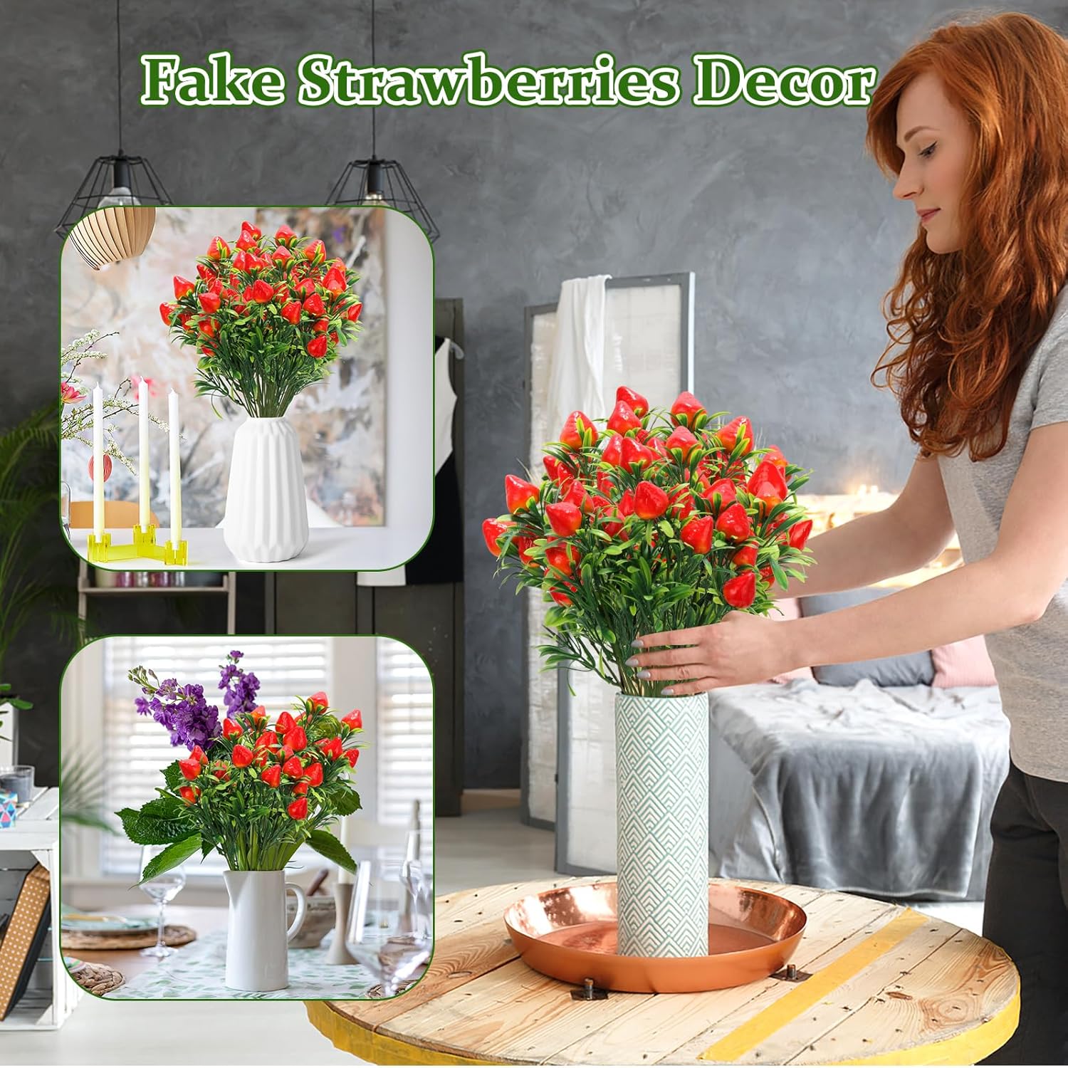 6Pcs Artificial Strawberry Plants for Table Decor