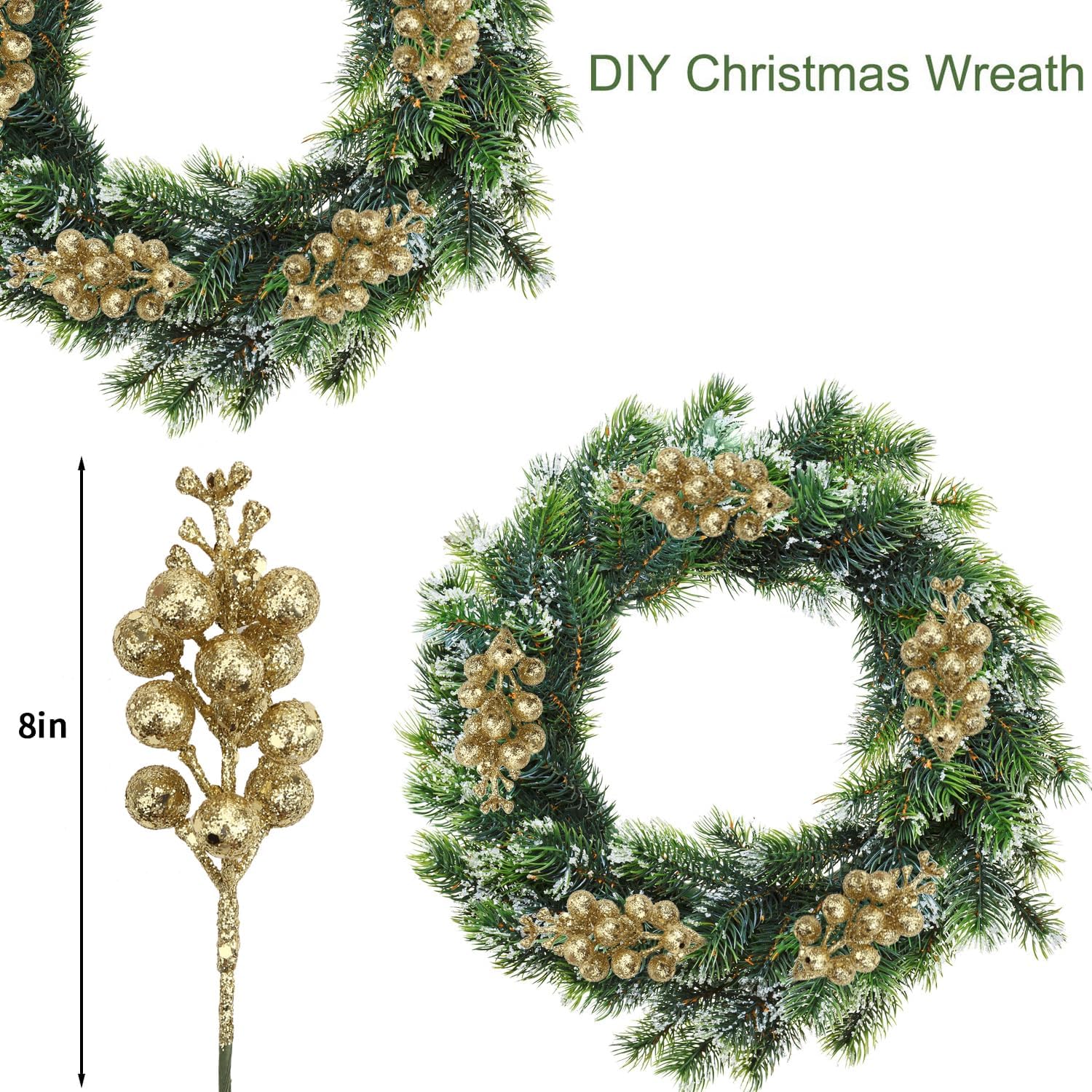 DIYASY Champagne Glitter Berry Stems 20Pcs Artificial Christmas Decor