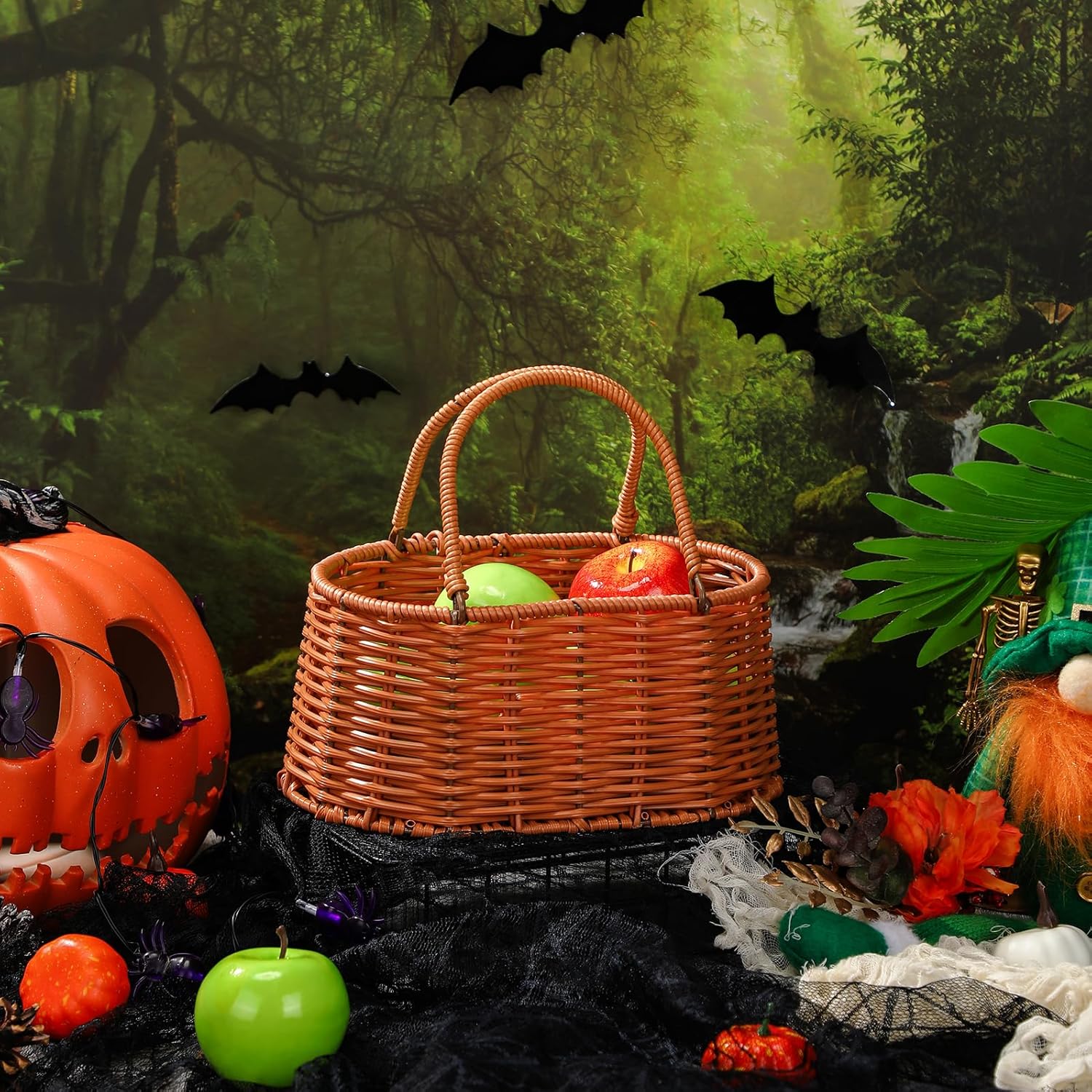 Viorawhite Halloween Party Decor 8pcs Artificial Apples with Basket