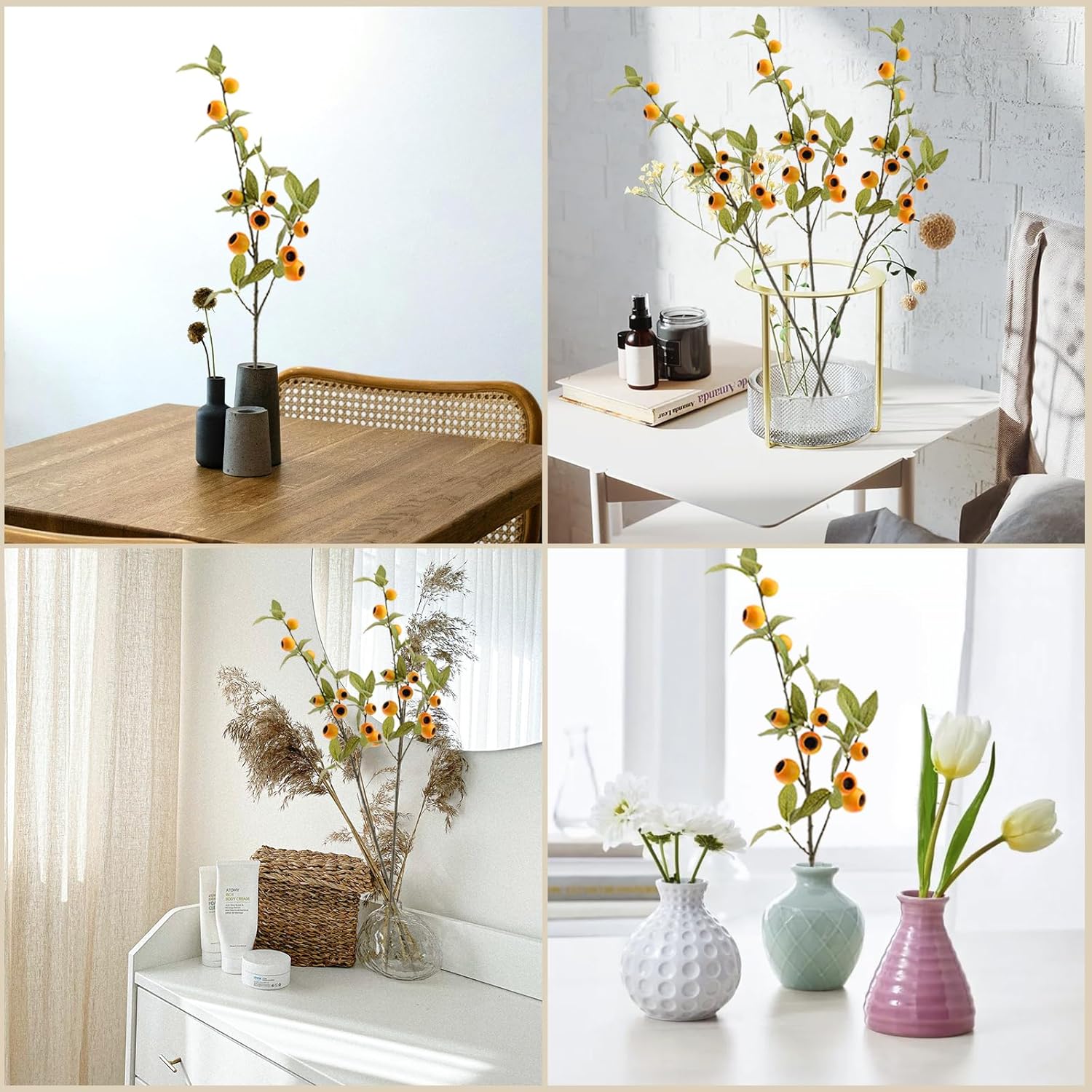 3PCS Yellow Fruits Tree Branch Artificial Fruits Decor