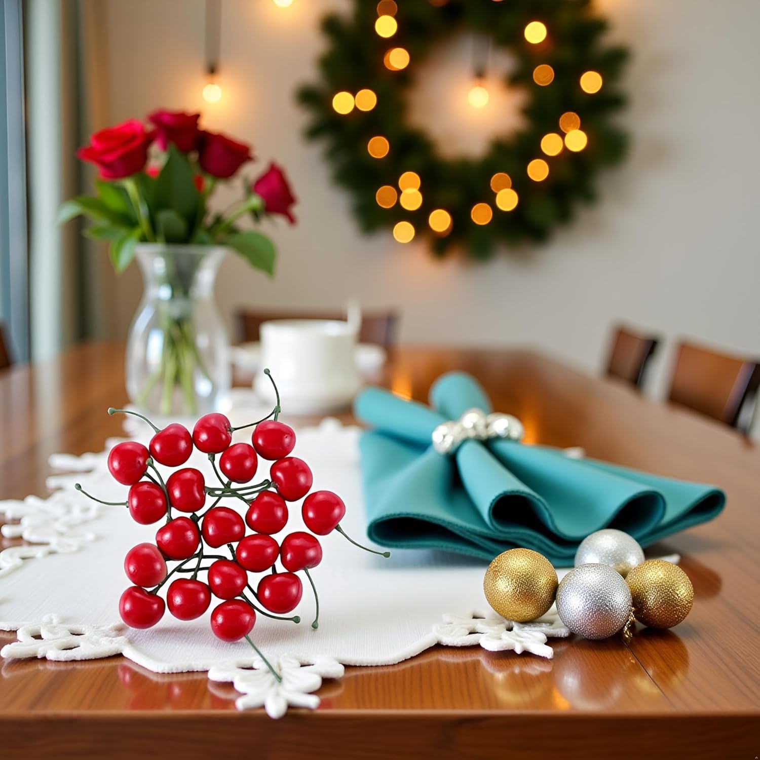 Jowxsx 20Pcs Realistic Red Artificial Cherries Decor