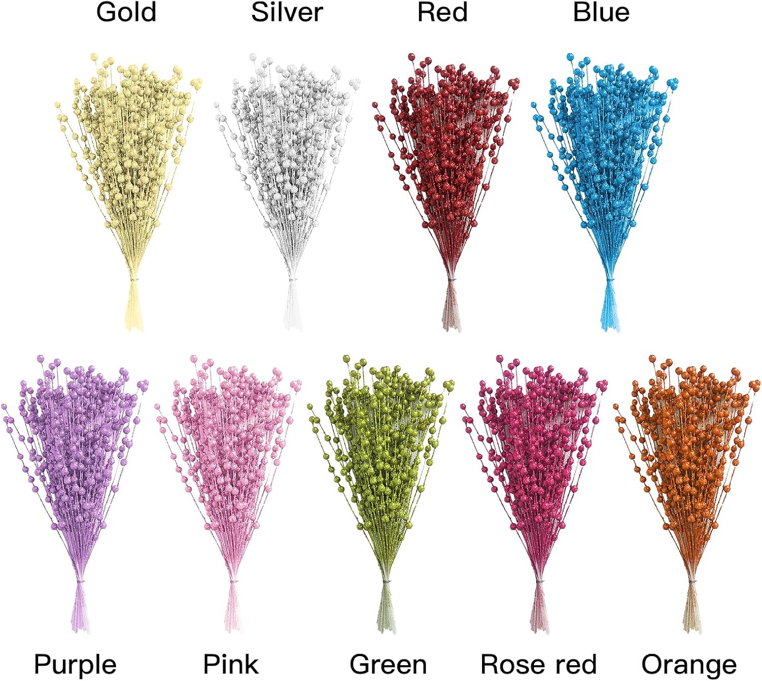 50Pcs Glitter Berry Stem Ornaments 157in Silver Christmas Decor