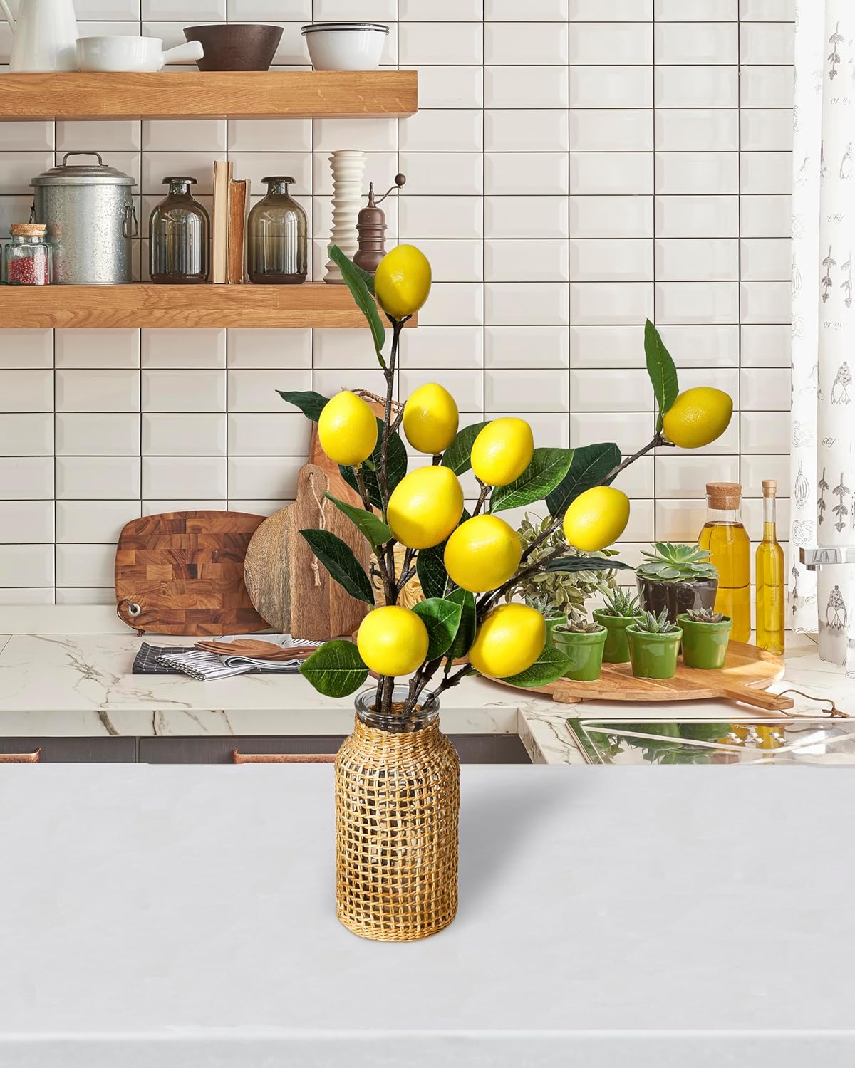 DuHouse 3 Pcs Artificial Lemon Branches with Stems