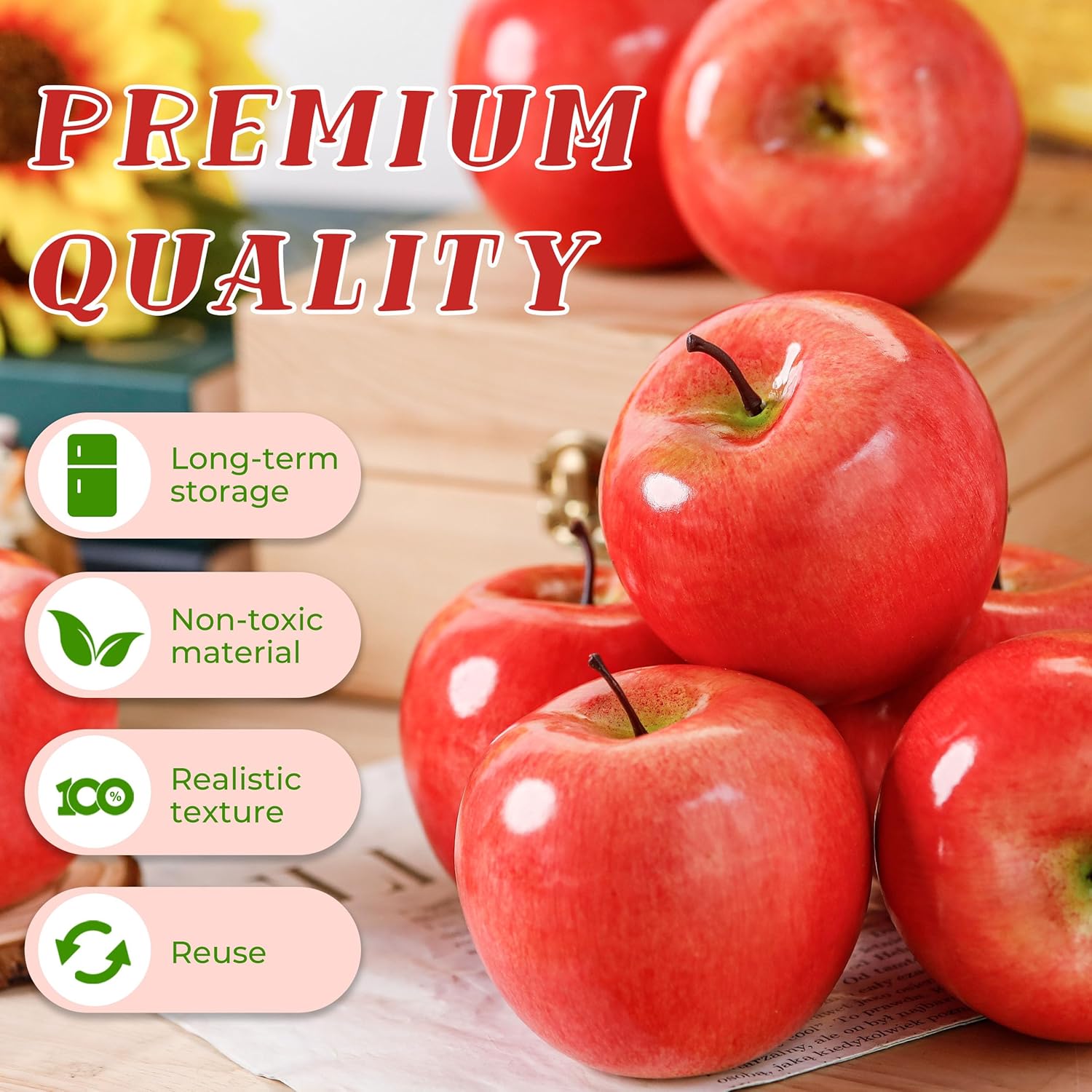 Toopify 16PCS Artificial Red Apples for Home Decor