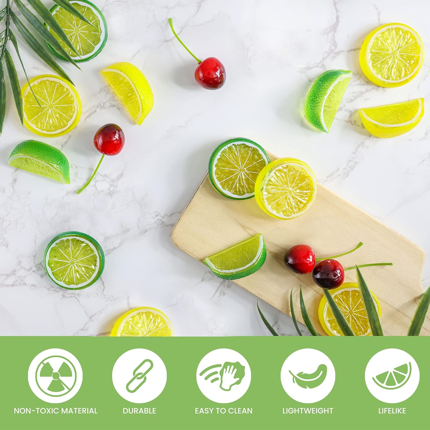 40Pcs Artificial Lifelike Cherries and Lemon Decor