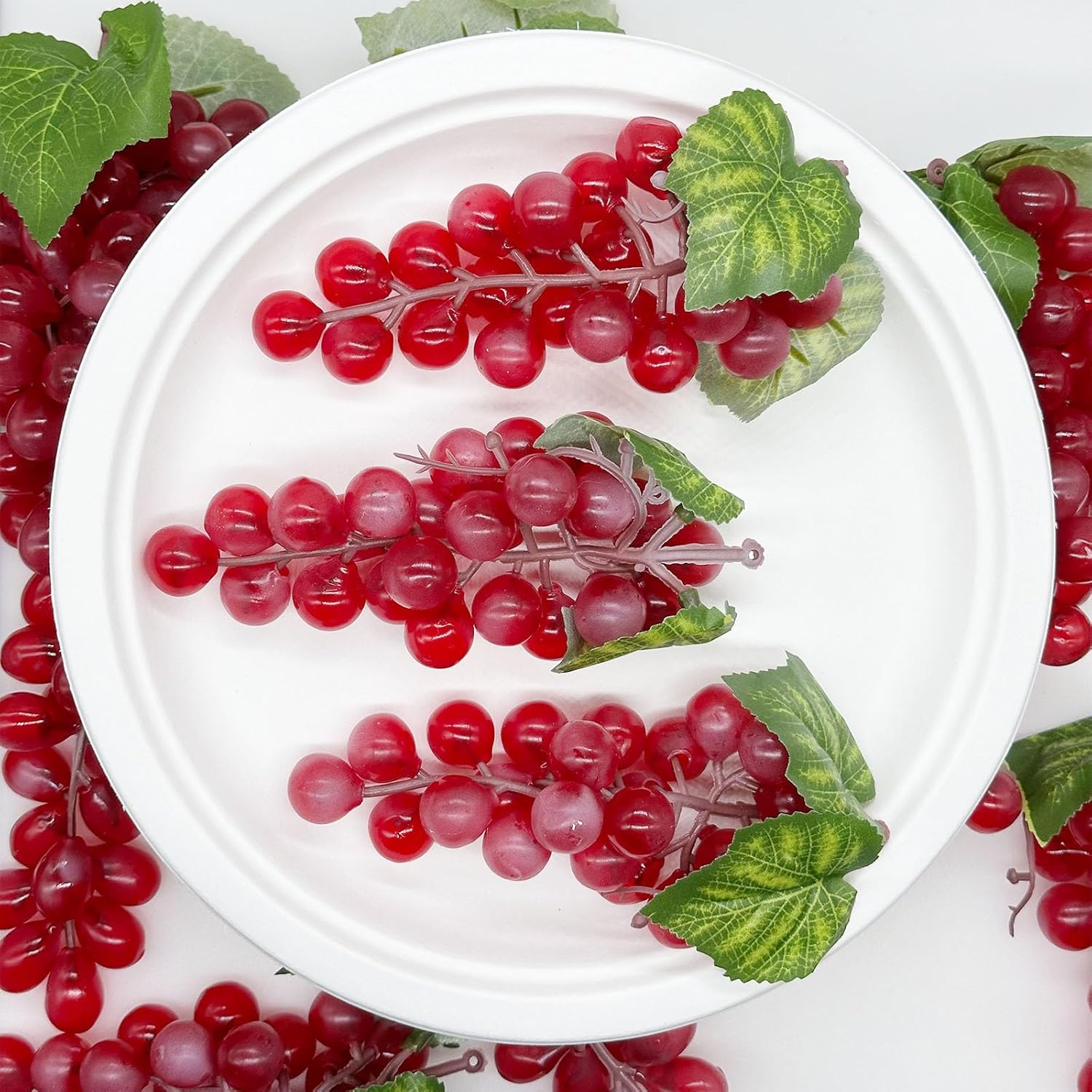 Woohome 8 Bunches Artificial Red Grapes with Vines