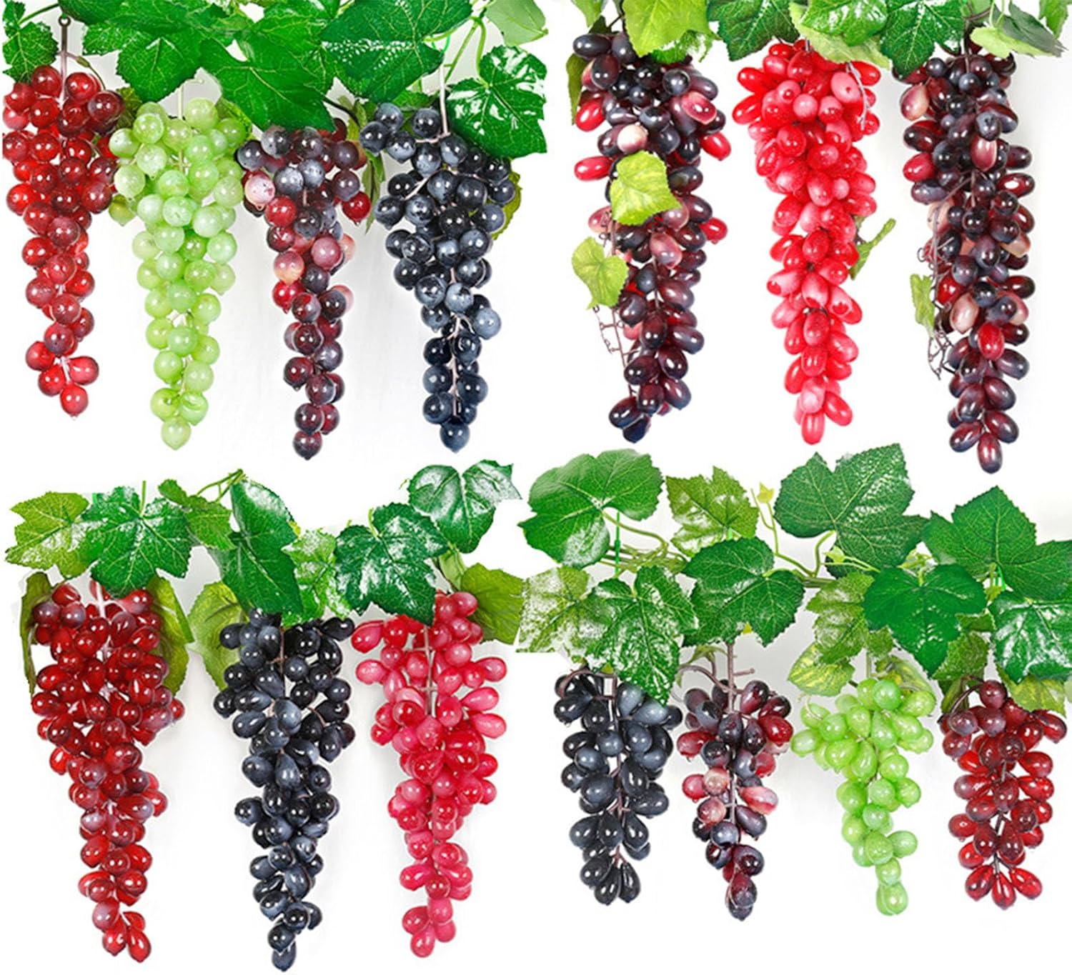 Woohome 8 Bunches Artificial Red Grapes with Vines
