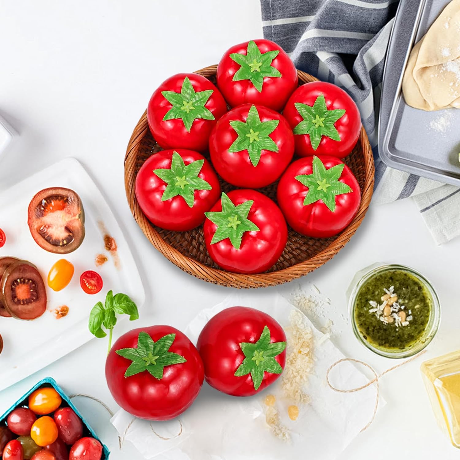 Lorigun 15 Pcs Artificial Red Tomatoes for Decor