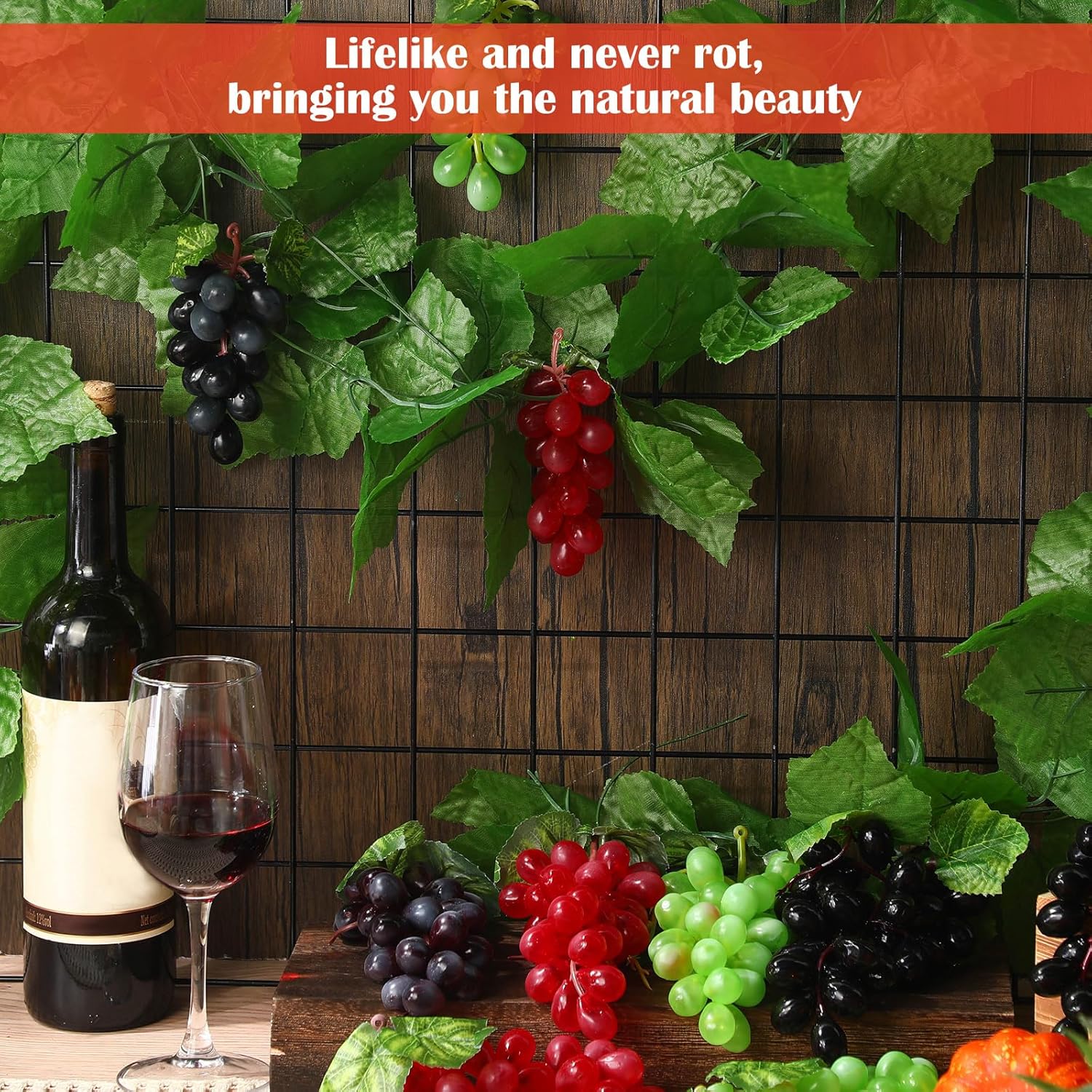 8 Bunches Artificial Grape with 2 Pcs Artificial Vines Decor