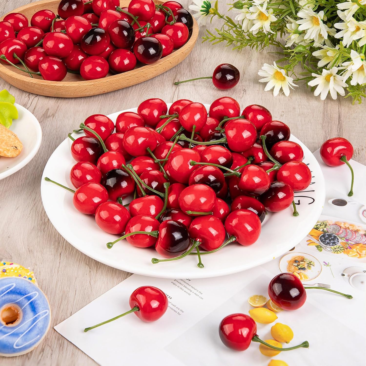 180Pcs Artificial Red and Black Cherries Decor