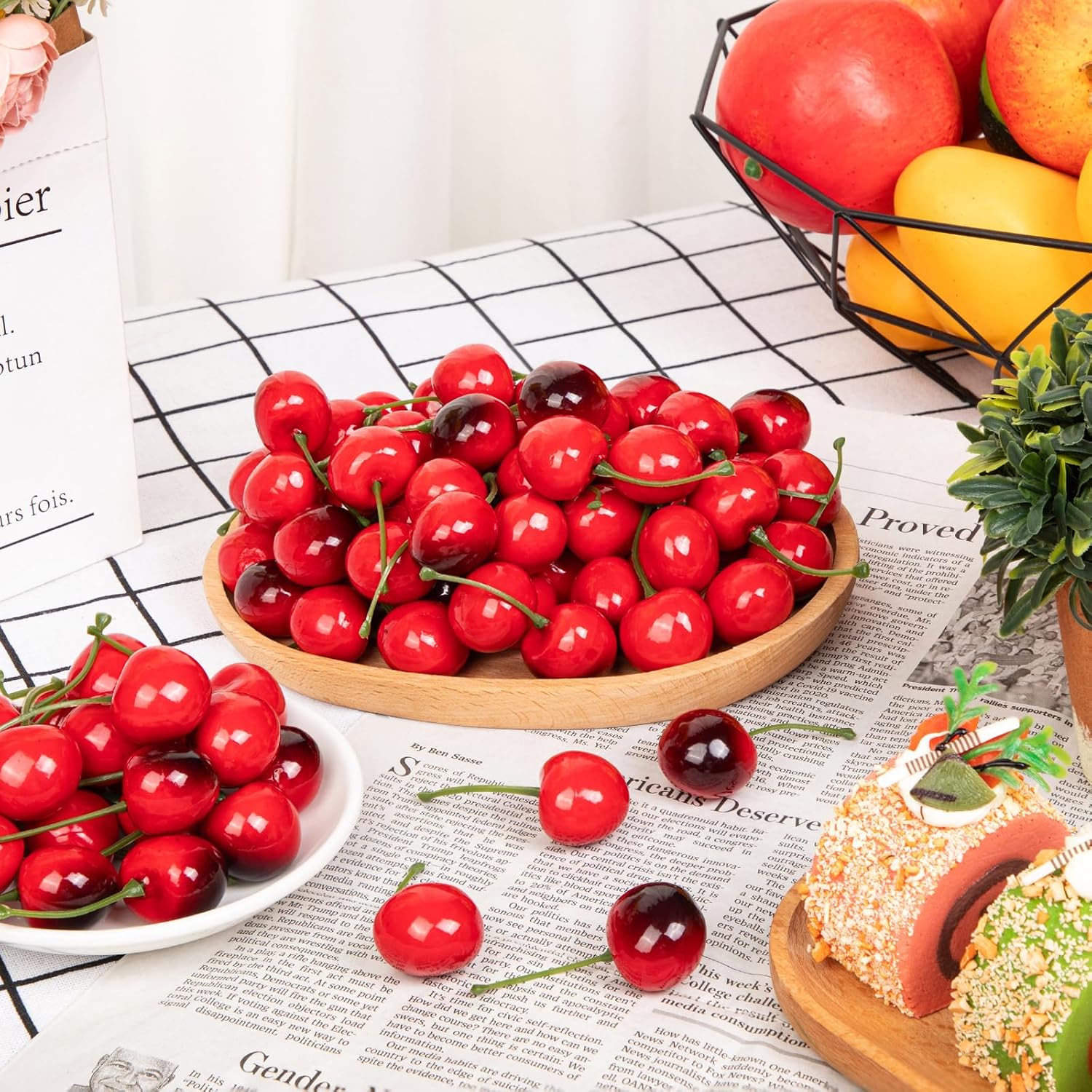 180Pcs Artificial Red and Black Cherries Decor