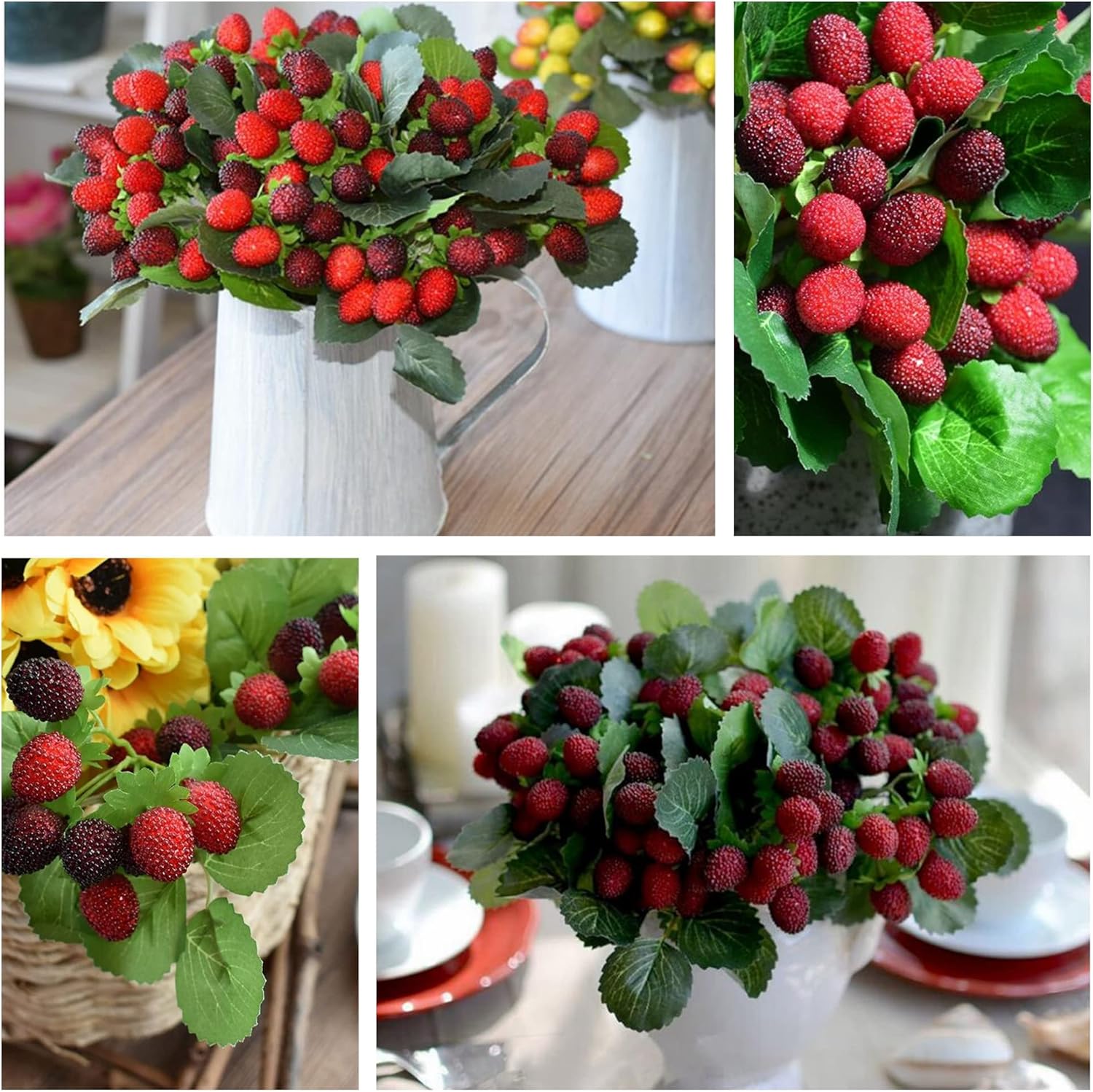 M2cbridge 4PCS Artificial Raspberry Red Berry Strawberry Faux Fruit Decor