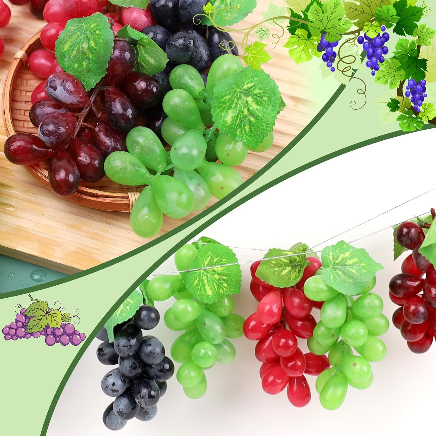Folmywy 8 Pack Realistic Artificial Grape Bunches