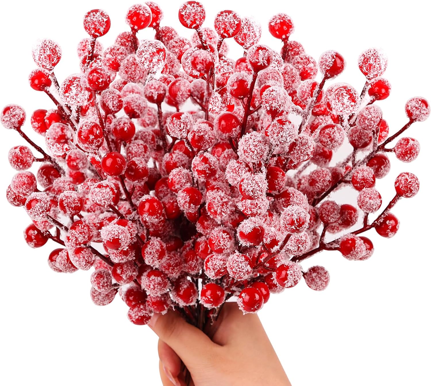 FOIMAS Artificial Snowy Red Berry Stems 24 Pack