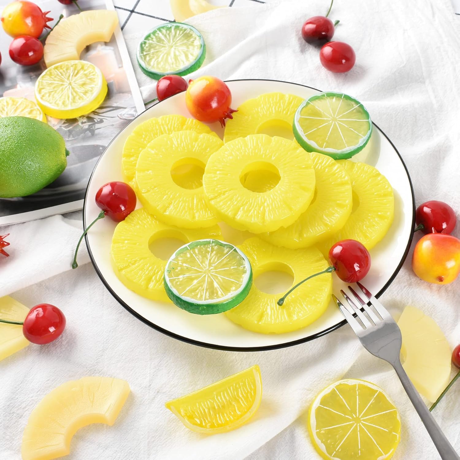 Realistic Artificial Pineapple Slices 8pcs Yellow Decor