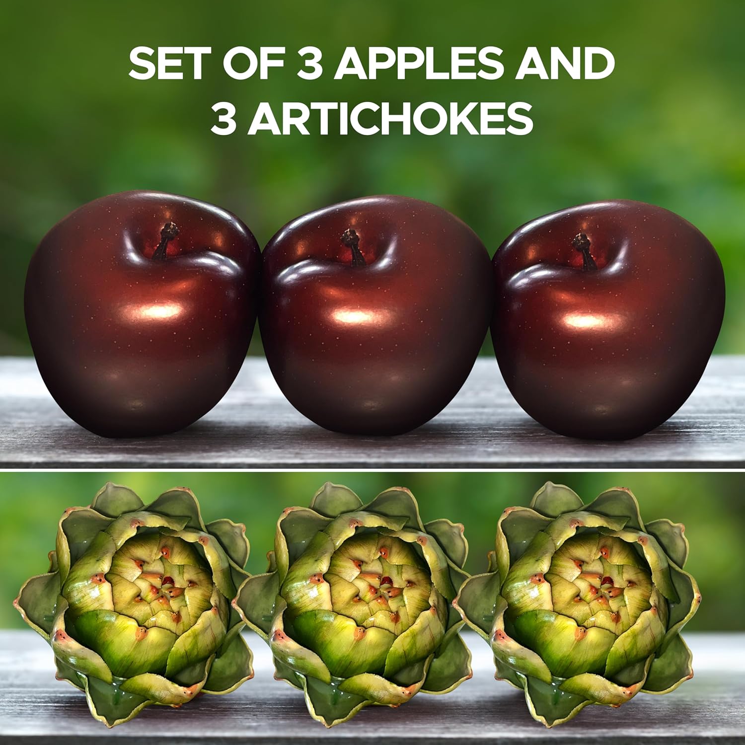 Faux Artichokes and Apples for Decor