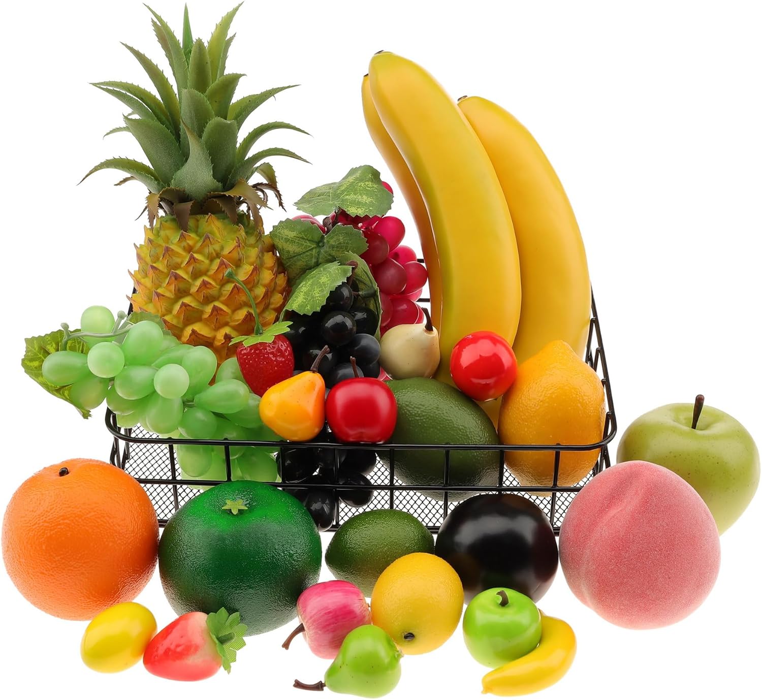 Woration Black Fruit Basket with 25 Artificial Fruits Set