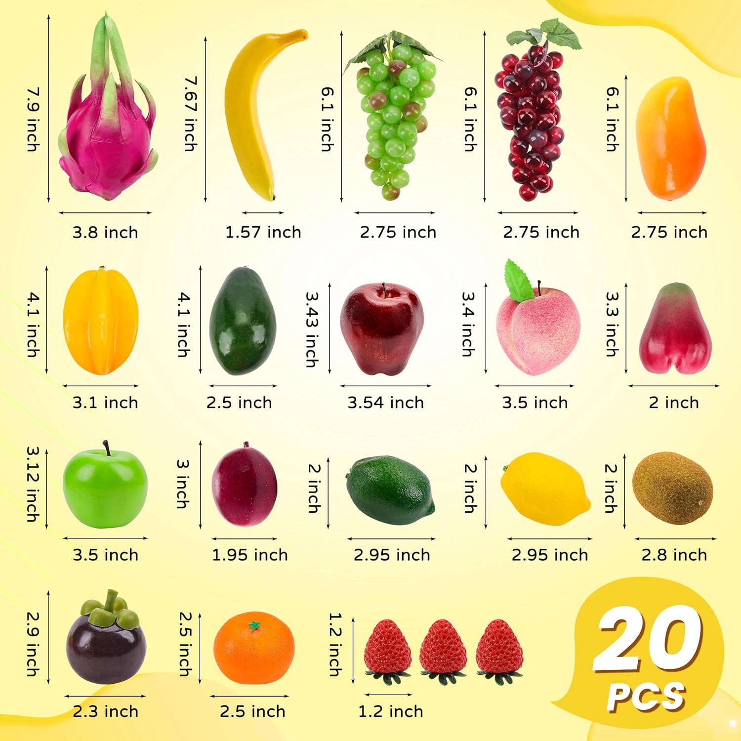 Toopify 20 Pcs Artificial Fruit Set for Home Decor
