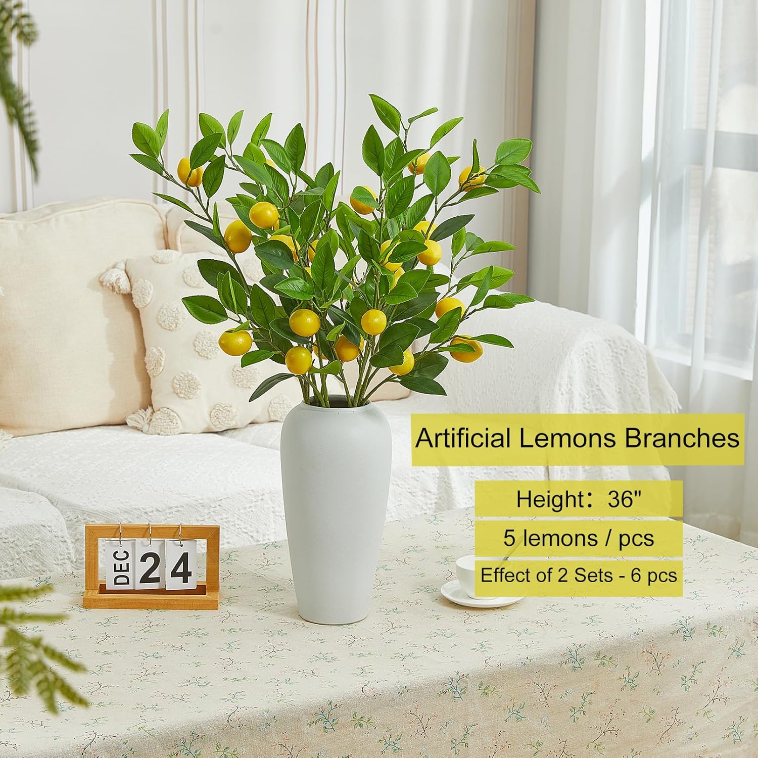 36 Inch Artificial Lemon Branches with Realistic Fruits and Leaves