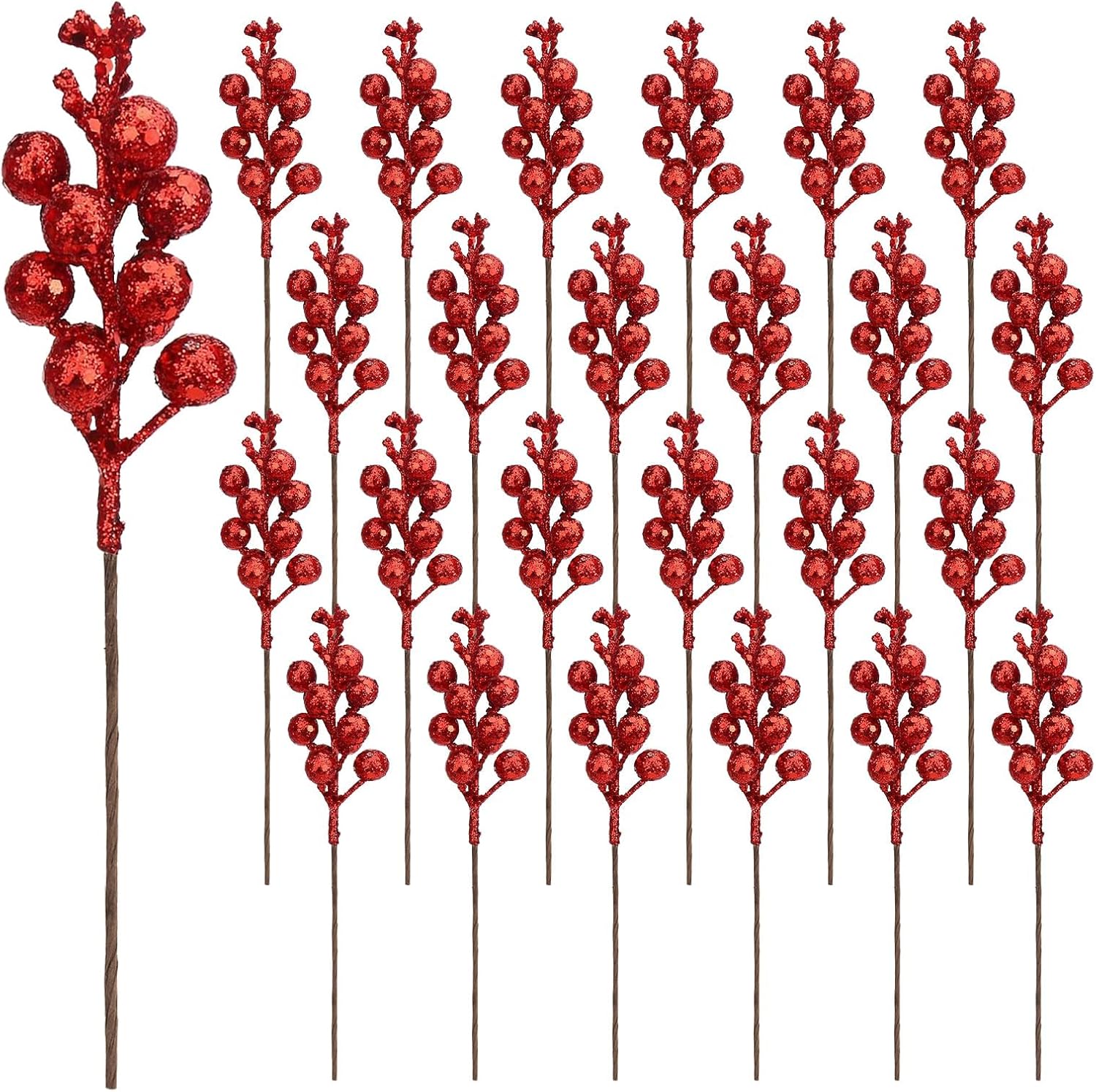 24 Pack 9 Inch Glitter Artificial Berry Stems