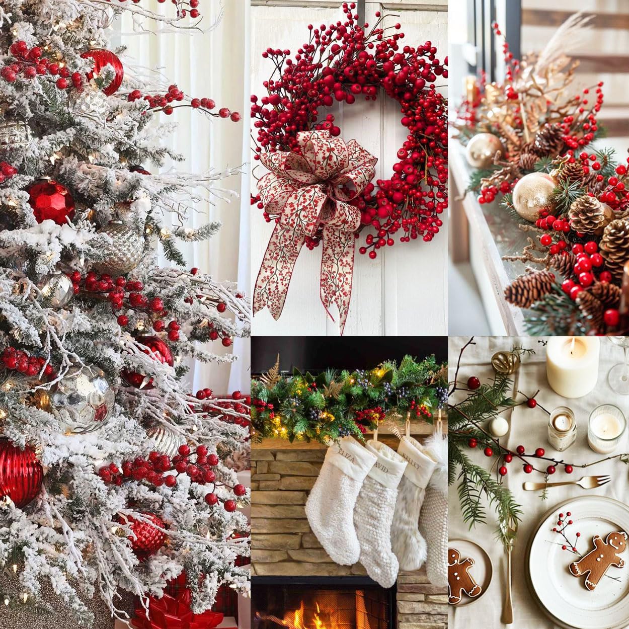 COSOKUU Fake Red Berry Christmas Decor 30 Pcs Artificial Fruit
