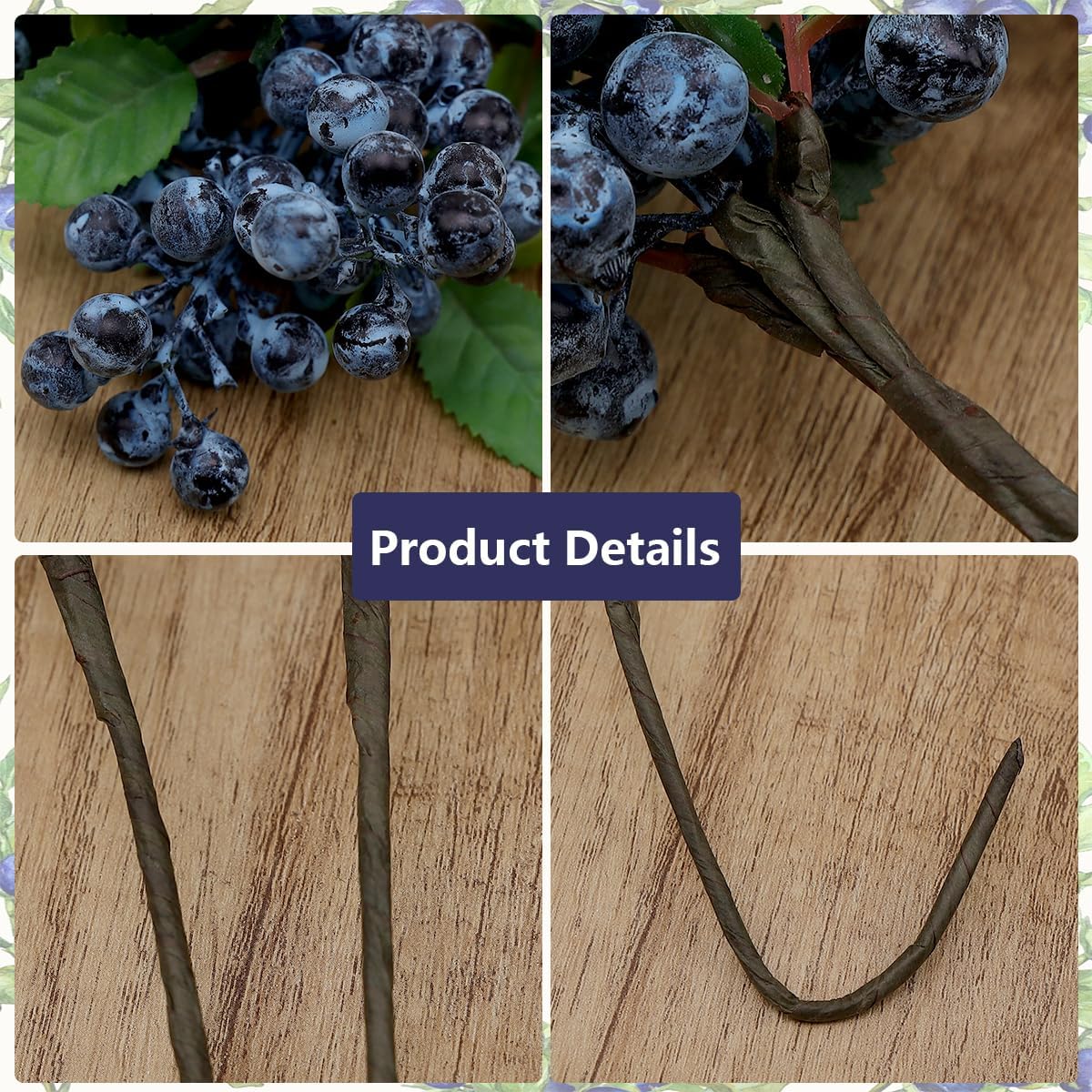 4PCS Artificial Blueberry Branches for DIY Decorations and Bouquets