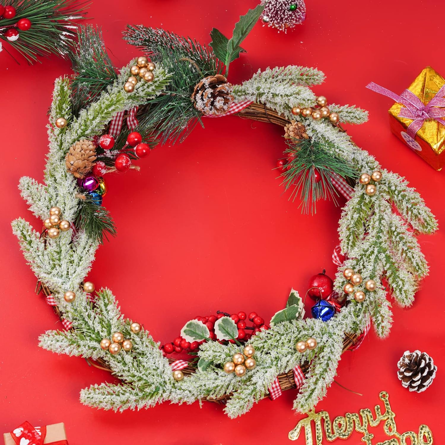 Lystaii 200pcs Gold Artificial Holly Berries with Wire Stems