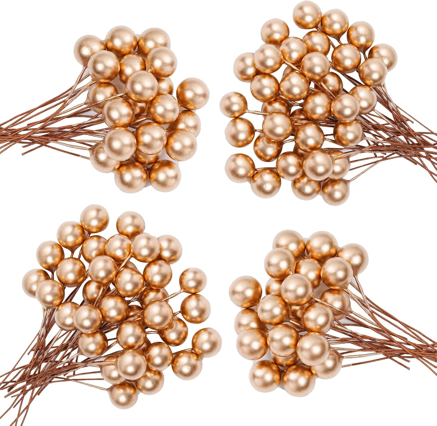 Lystaii 200pcs Gold Artificial Holly Berries with Wire Stems
