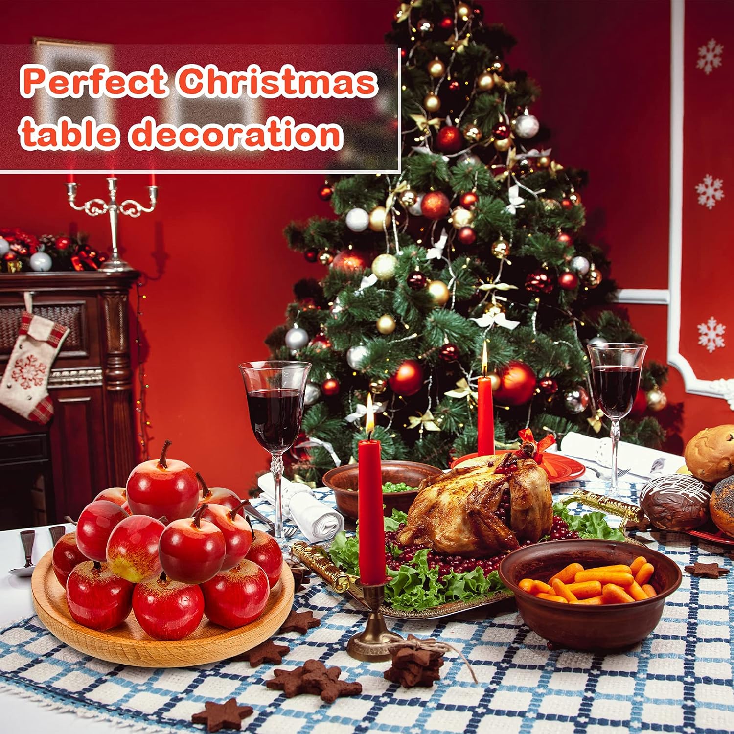 Dingion 16 PCS Artificial Red Apple Decorations