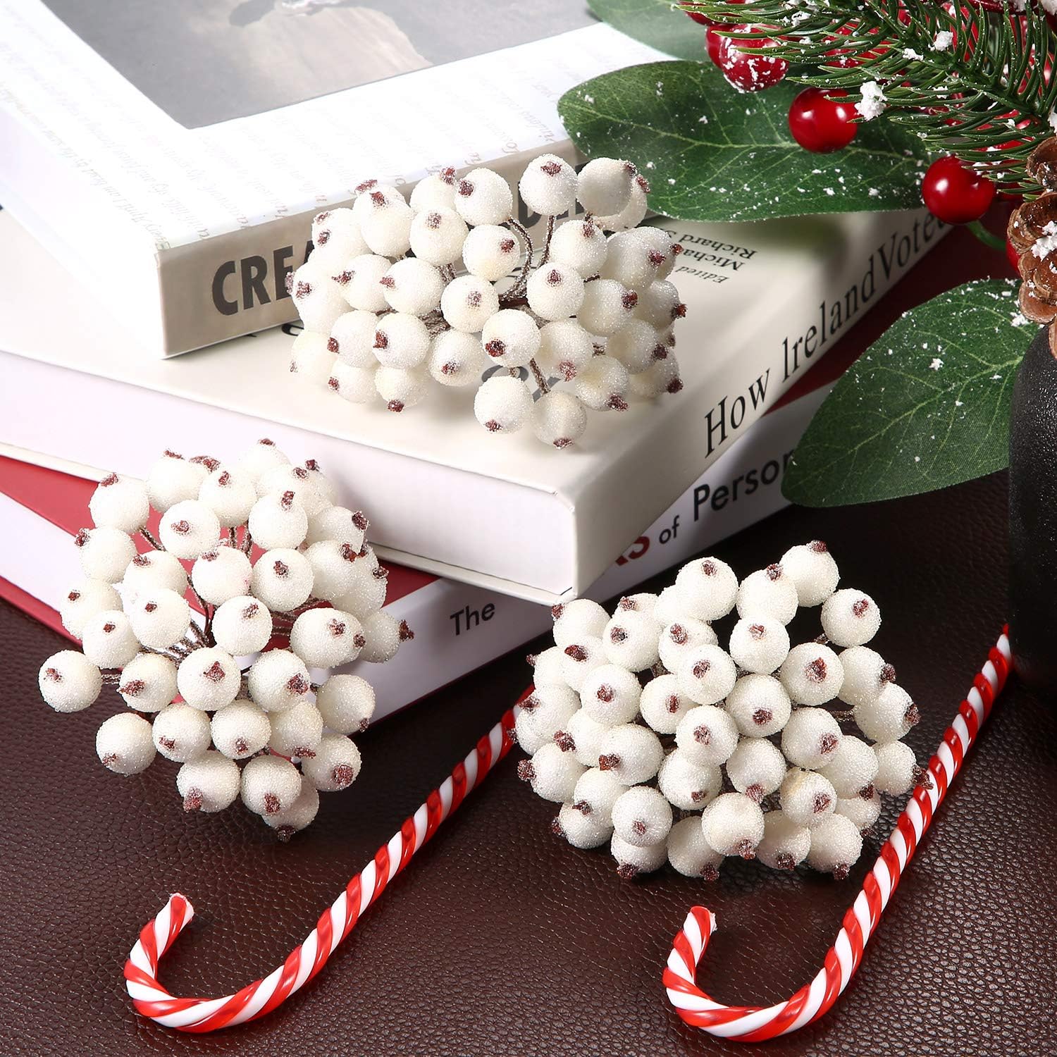 Tatuo 400 Piece Artificial Frosted Holly Berries Fall Decor