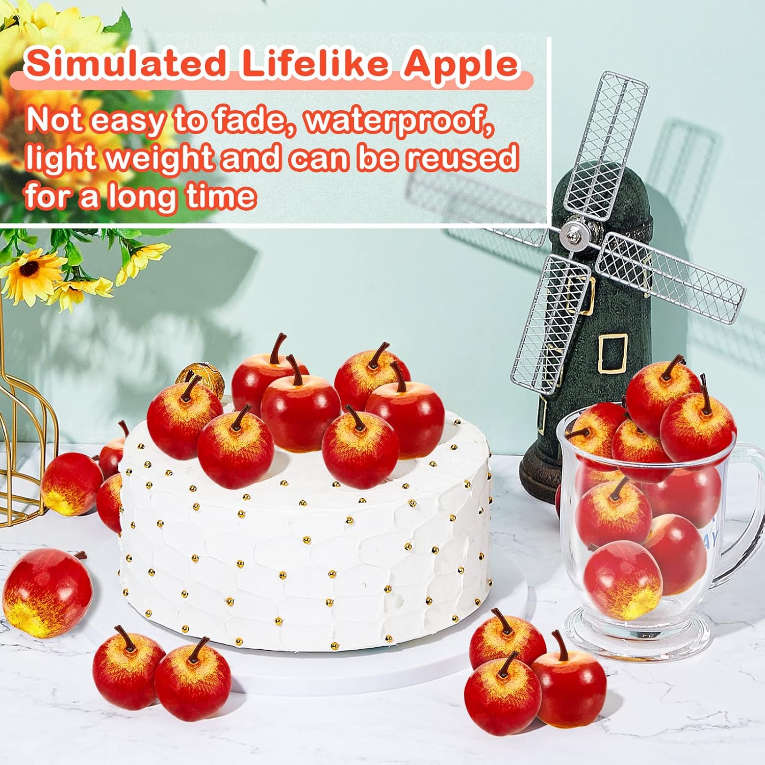 Dingion 16 PCS Artificial Red Apple Decorations