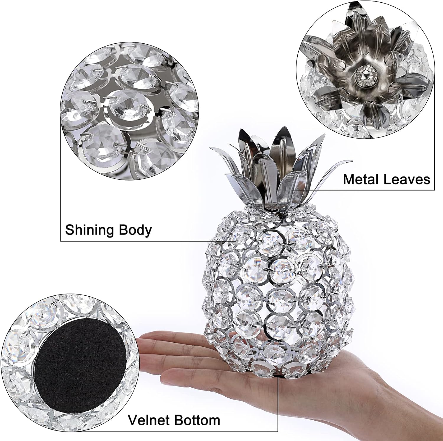 JUXYES Sparkly Crystal Pineapple Decor Ornament