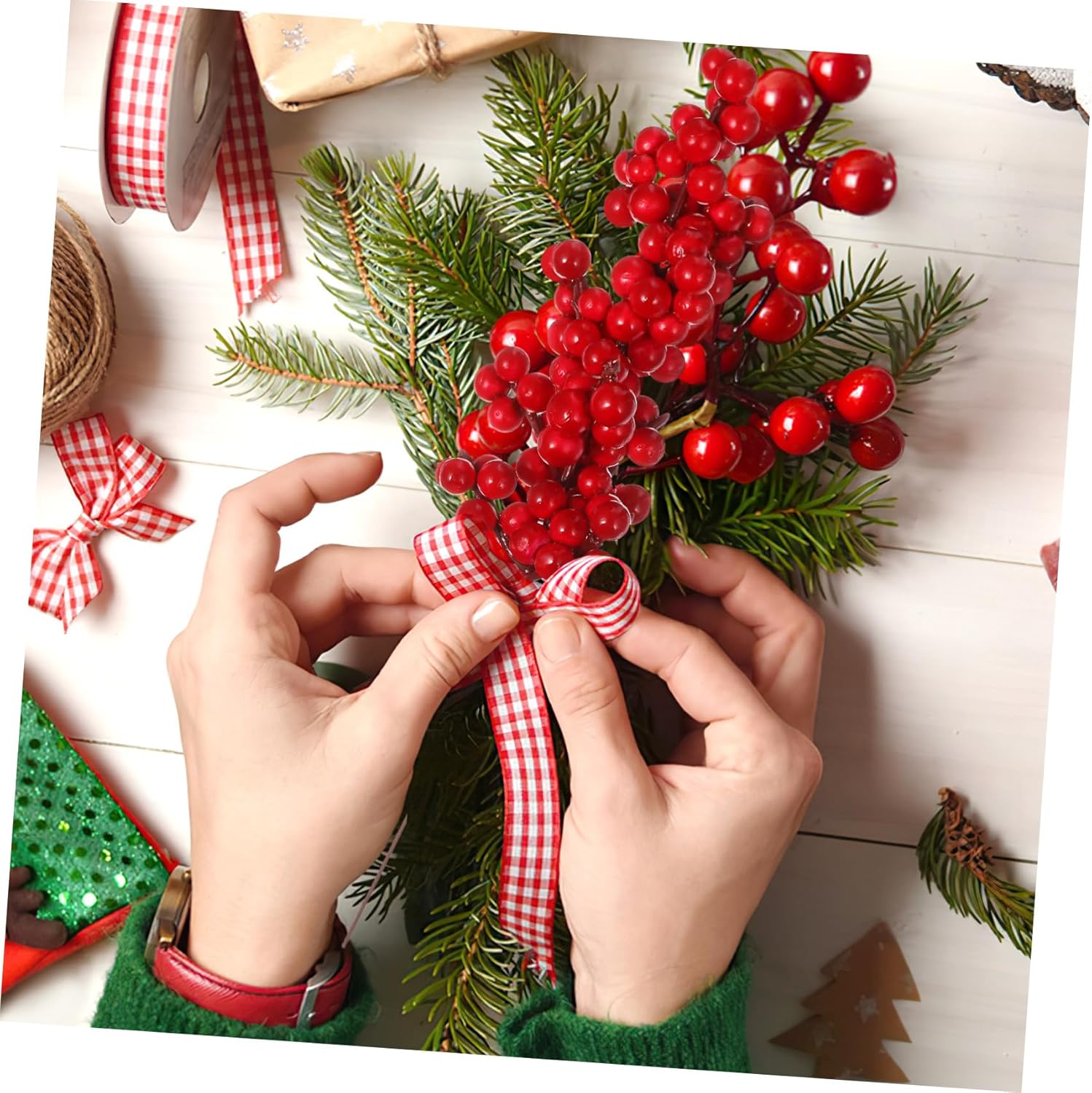 8PCS Artificial Red Berry Branches for Christmas Decor
